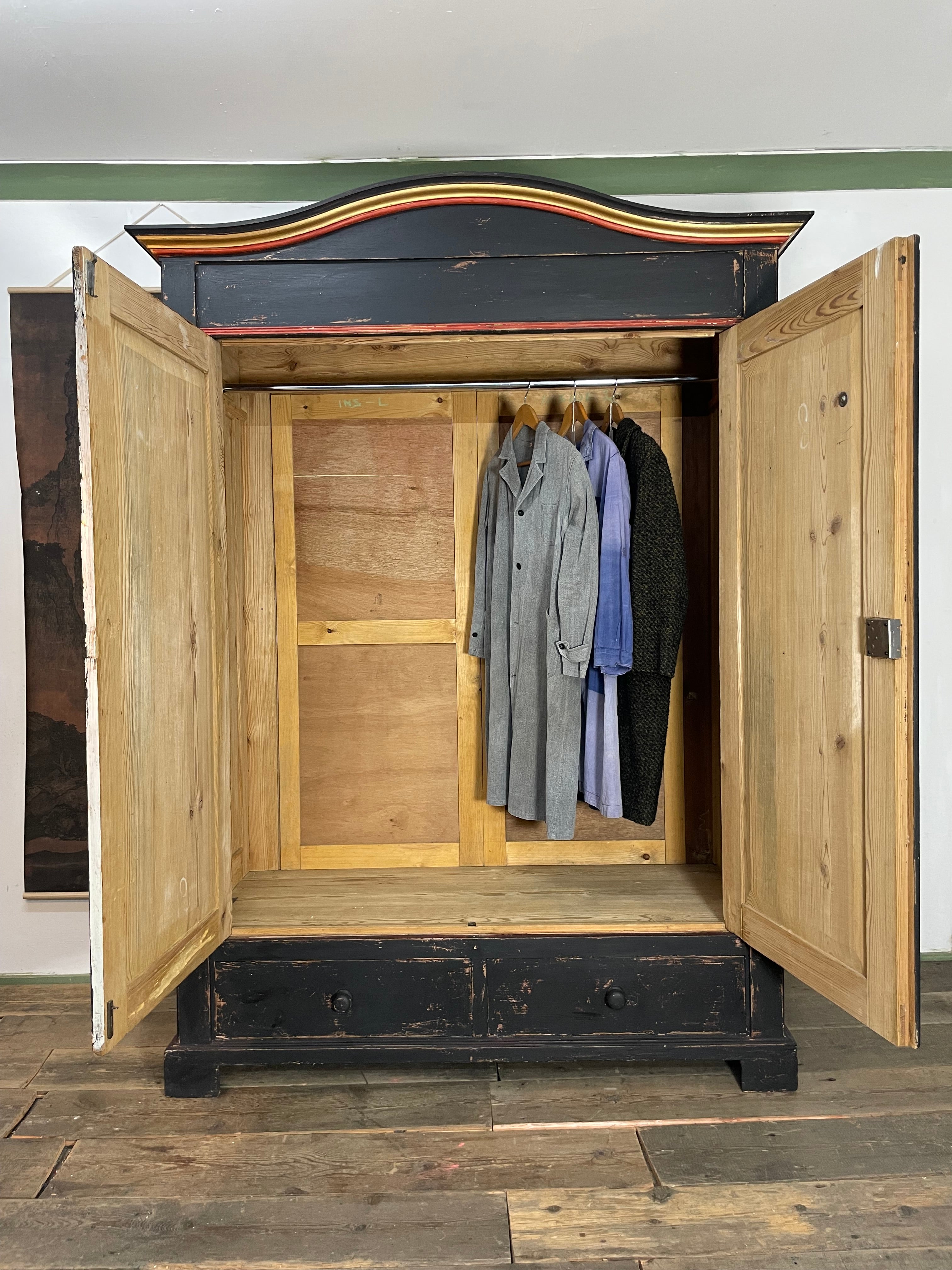 Vintage Knockdown Double Painted Wardrobe with Chinoiserie Panels