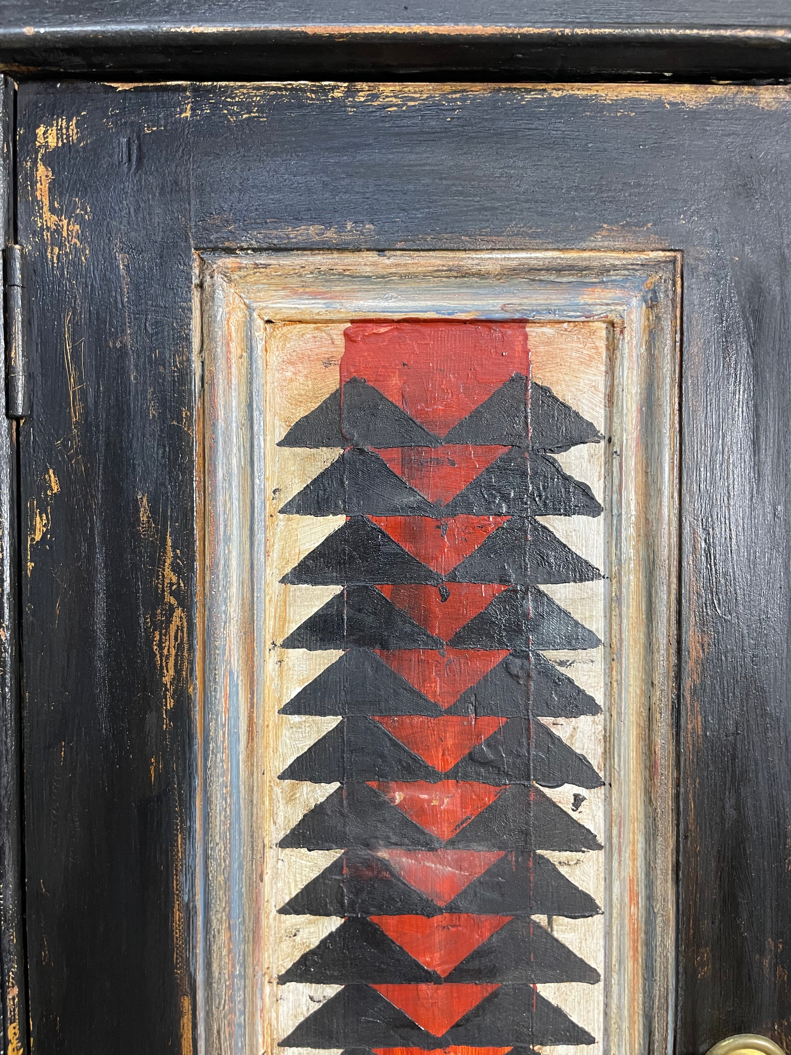 Vintage Painted Pine Folk Art Cupboard