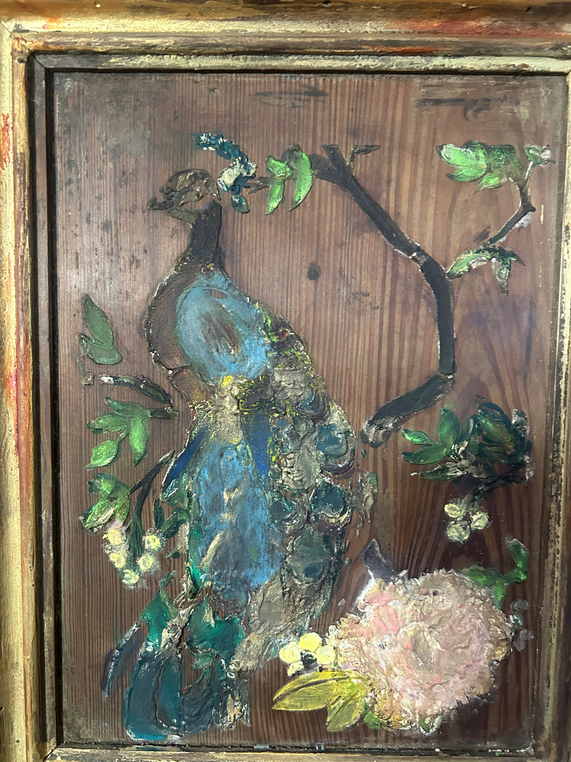 Reclaimed Church Pew Door with Inlaid Peacock