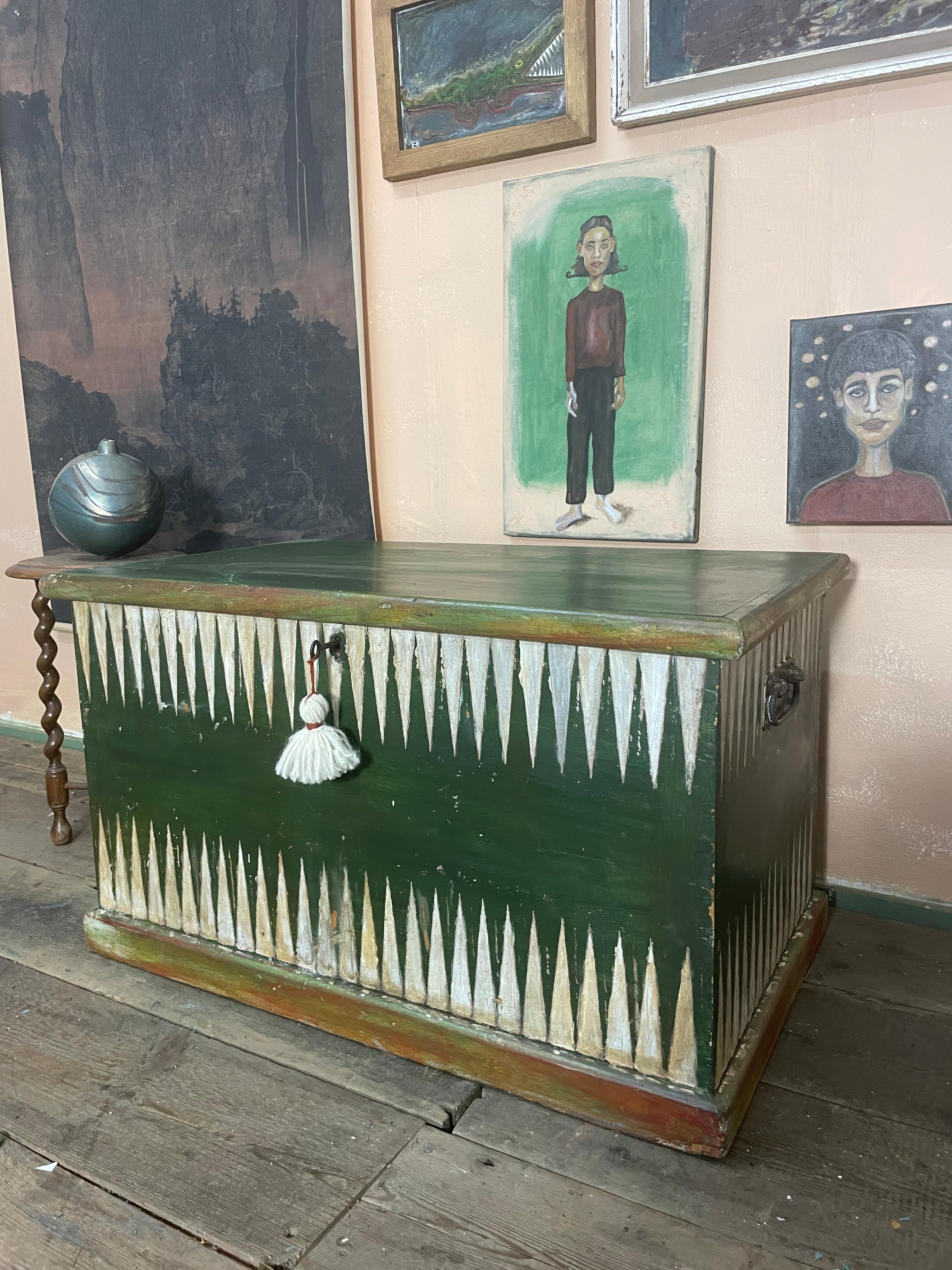 Vintage Folk Art Blanket Box