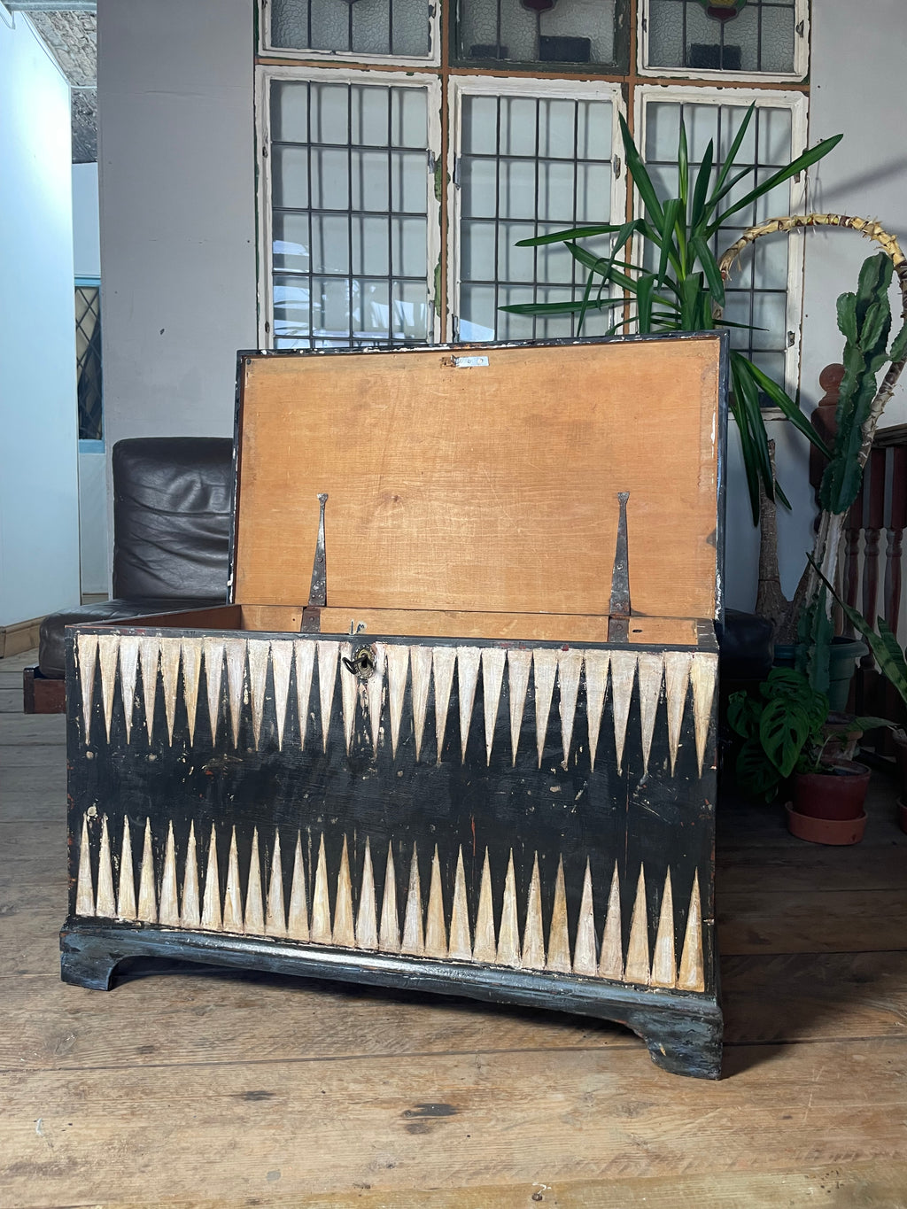 Vintage Pine Folk Art Blanket Storage Box