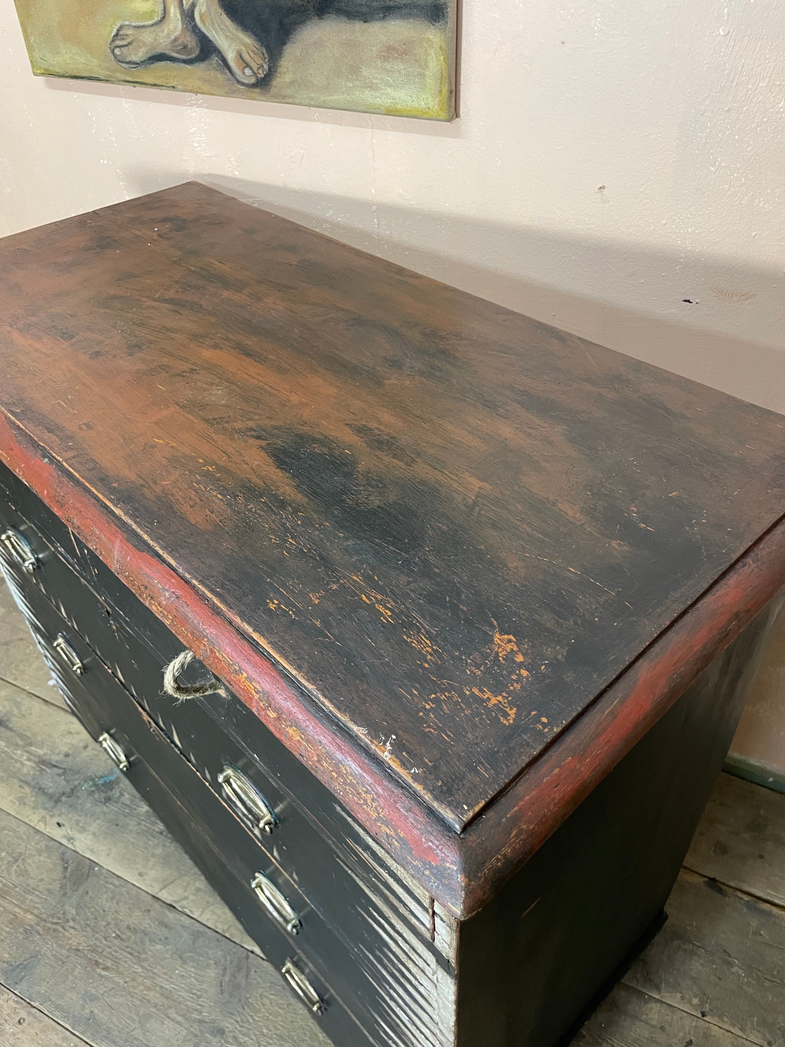 Vintage Painted Pine Folk Art Chest of Drawers