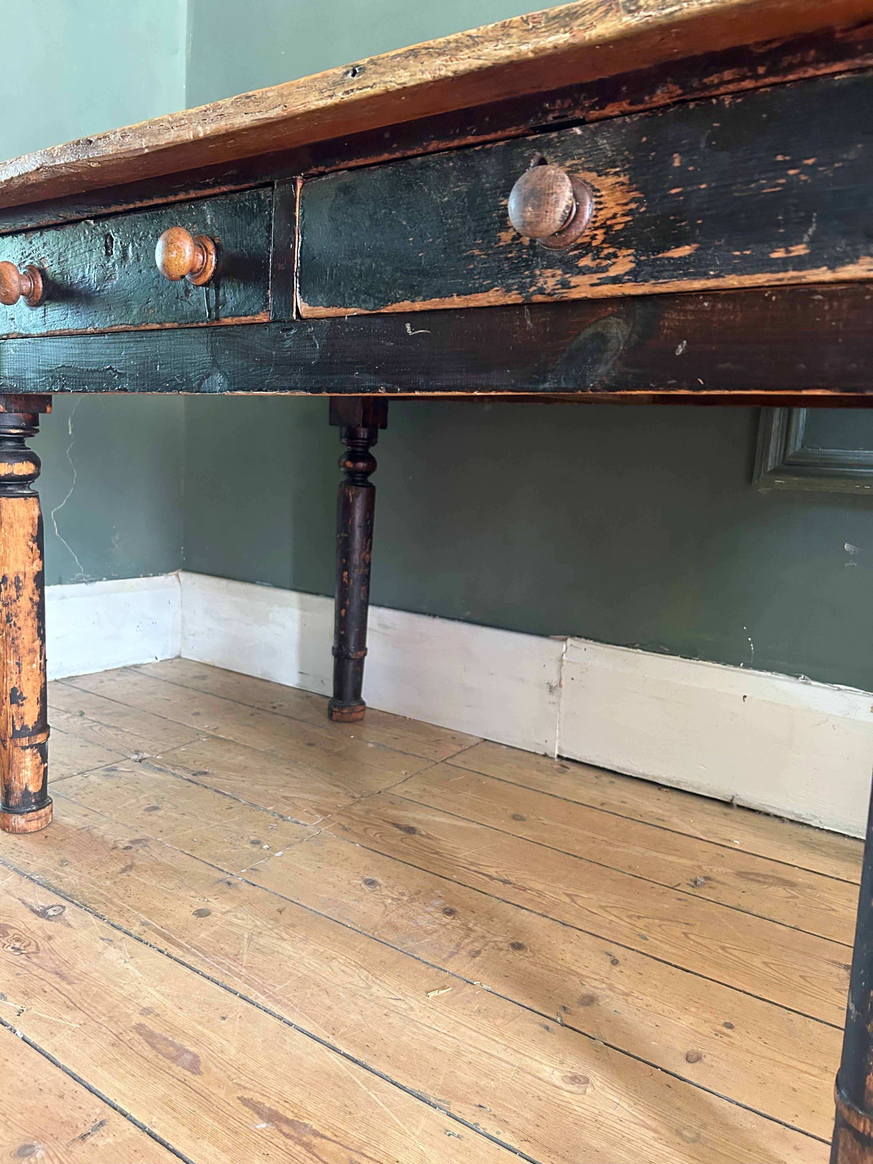 Vintage Pine console Table with Folk Art Sean Design