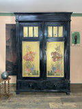 Vintage Painted Pine Knockdown Wardrobe with Inlaid Design