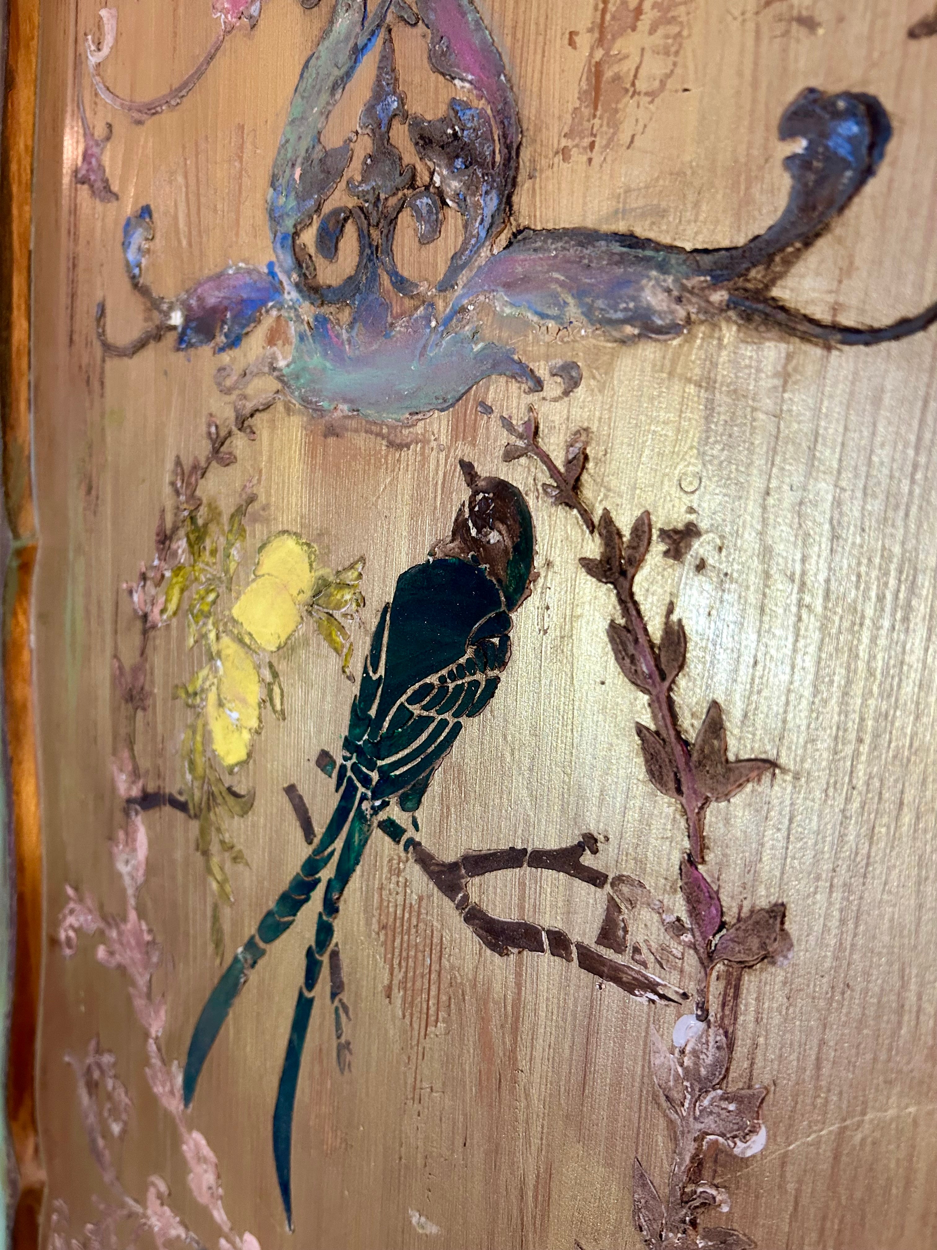 Vintage Painted Pine Wardrobe with Chinoiserie Panels