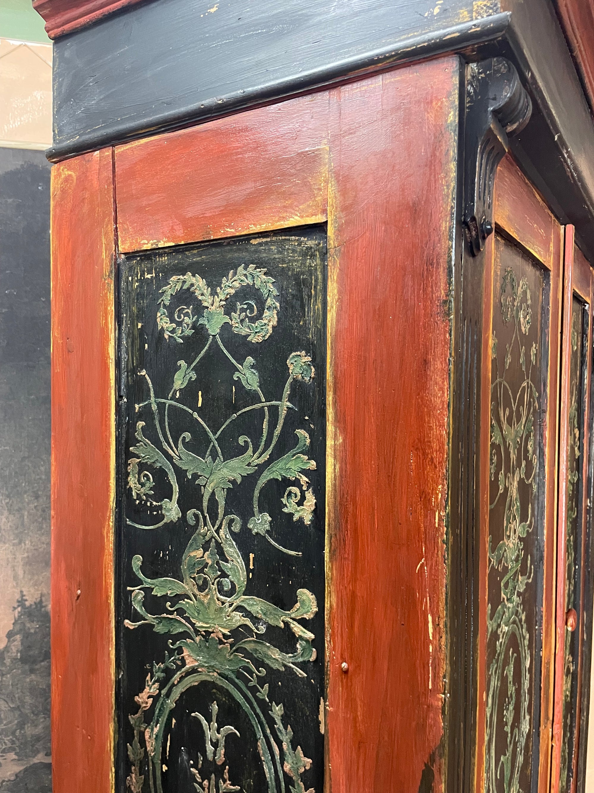 Vintage Painted Pine Wardrobe with Boiserie Panels