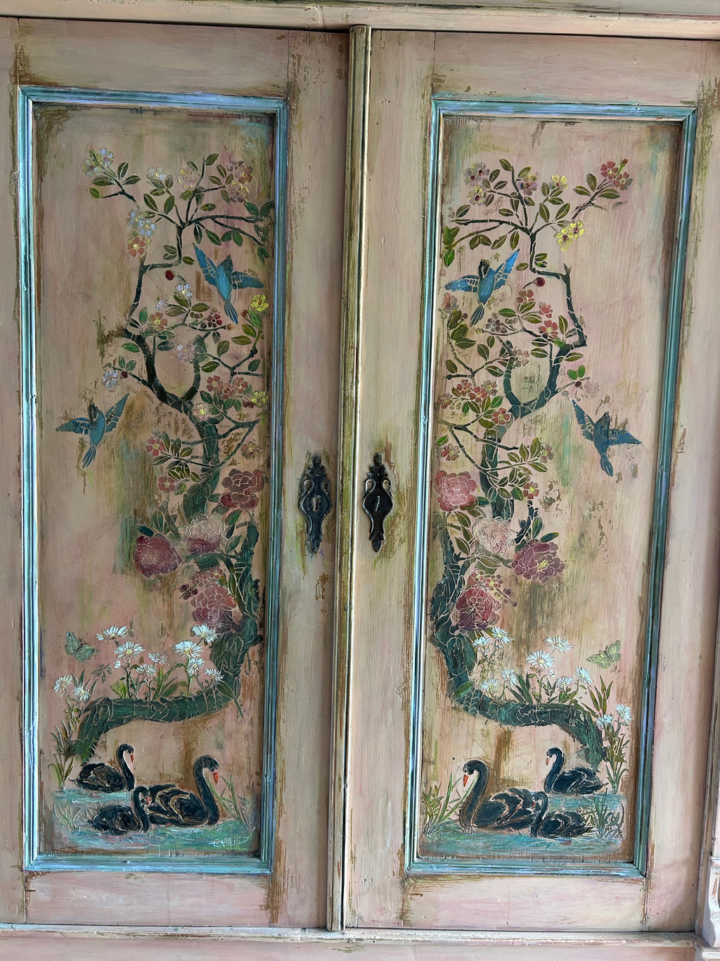 Vintage French Wardrobe with Swan Chinoiserie