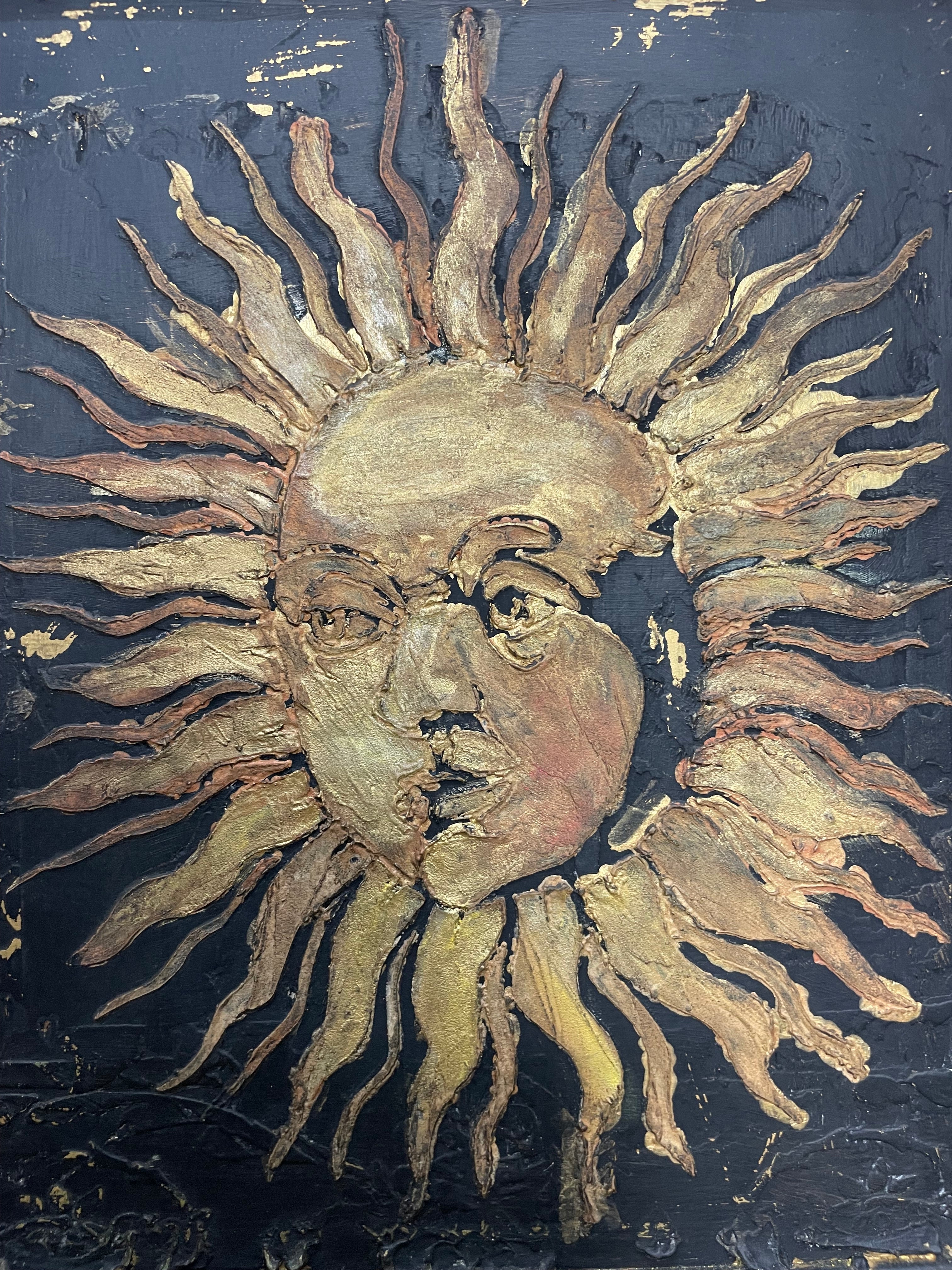 Vintage Painted Pine Sun & Moon Cupboard