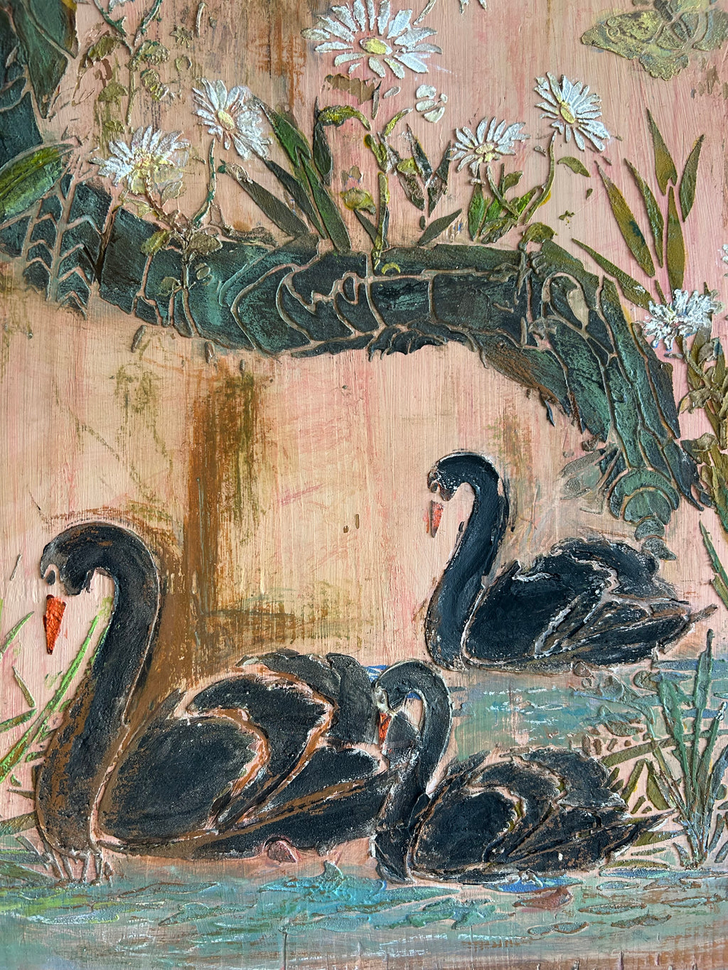 Vintage French Wardrobe with Swan Chinoiserie