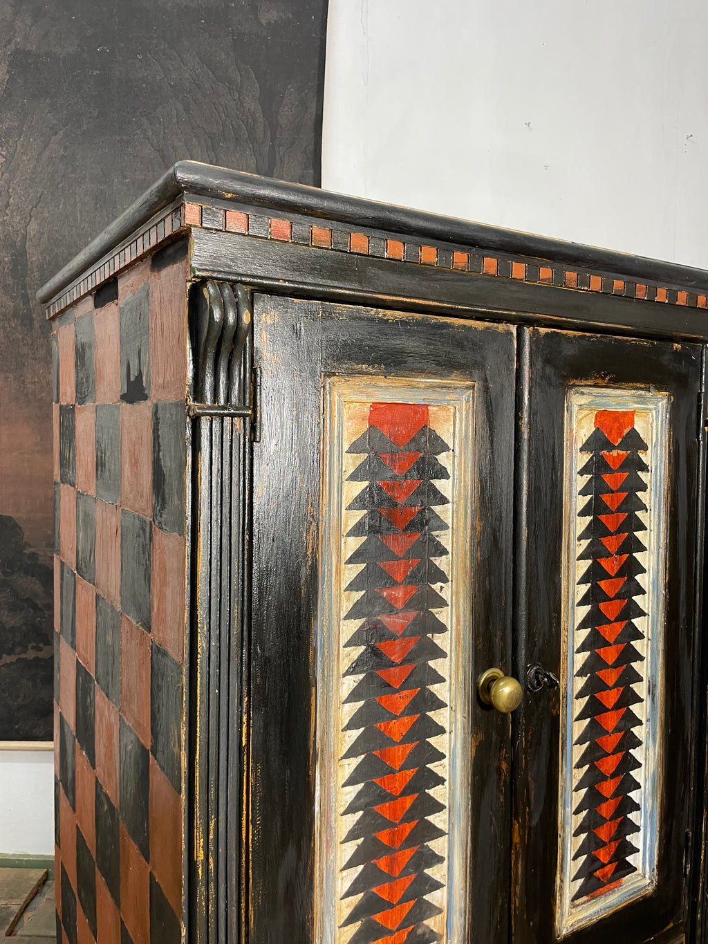 Vintage Painted Pine Folk Art Cupboard