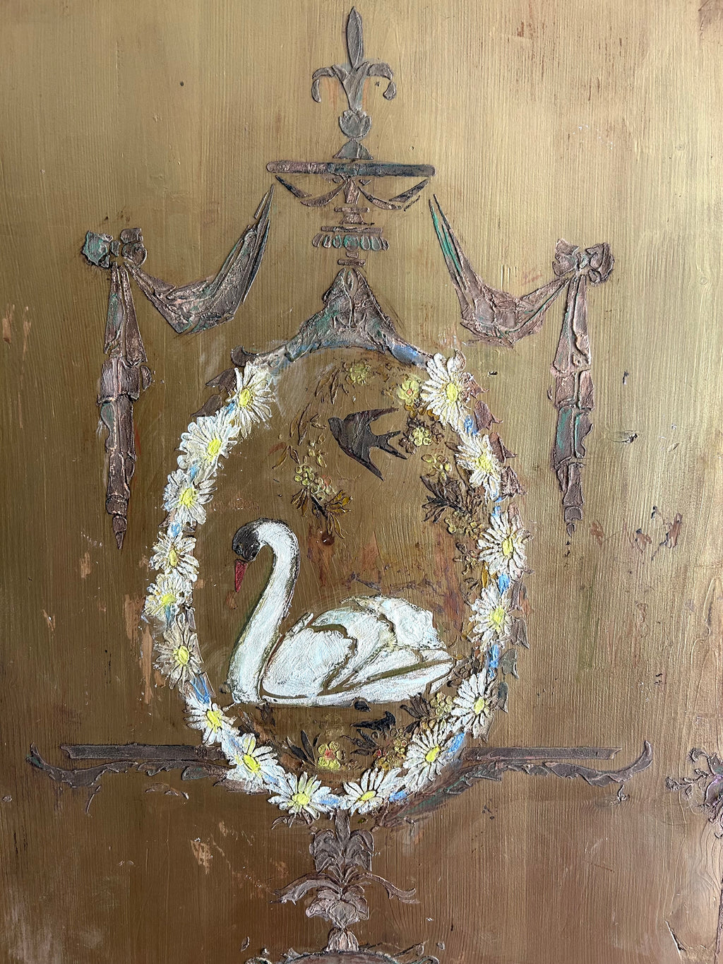 Painted Pine Armoire with Swan ( Reserved,Commission Piece)