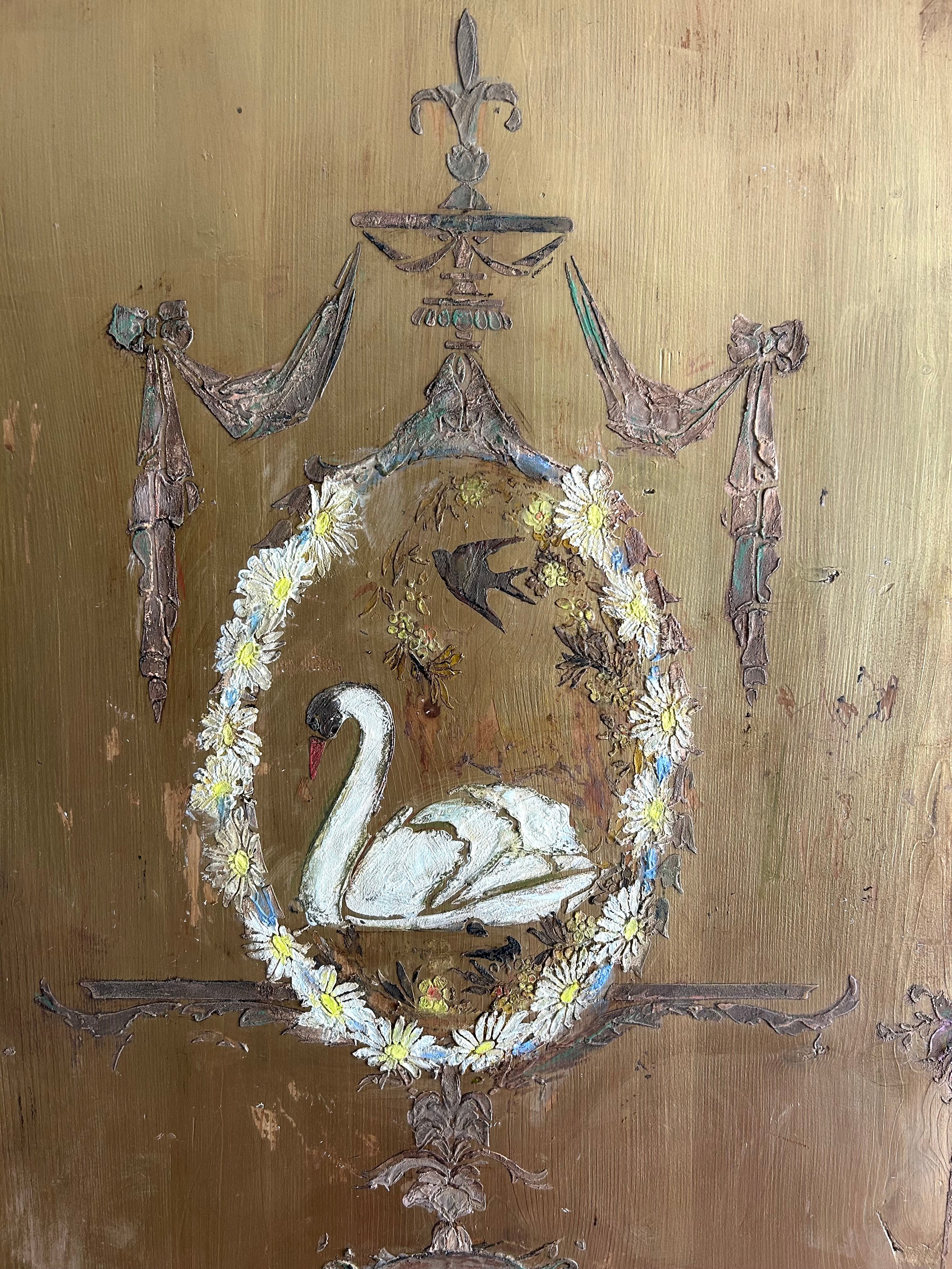 Painted Pine Armoire with Swan ( Reserved,Commission Piece)