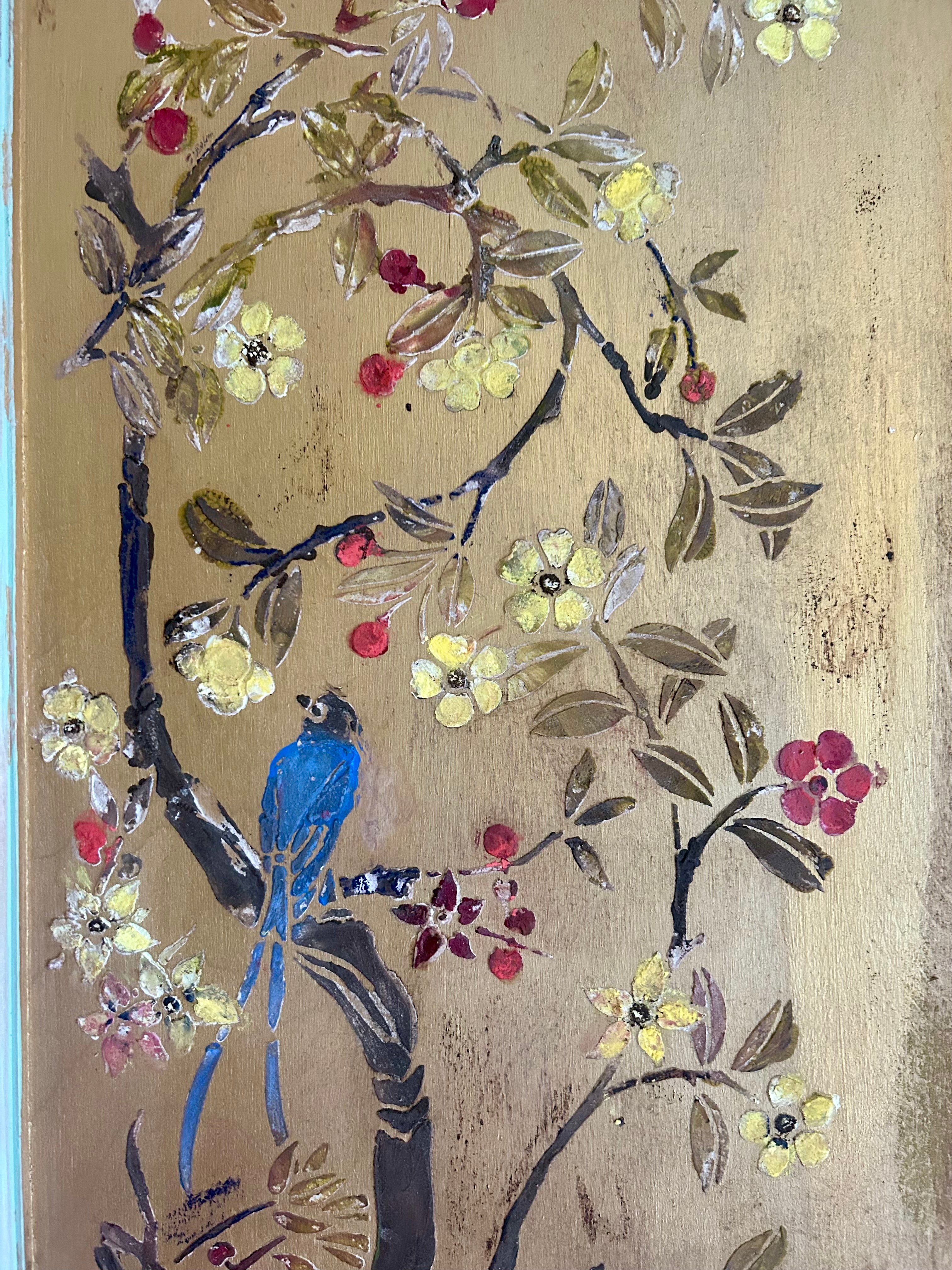 Reclaimed Door Wallhanging with Swan Chinoiserie
