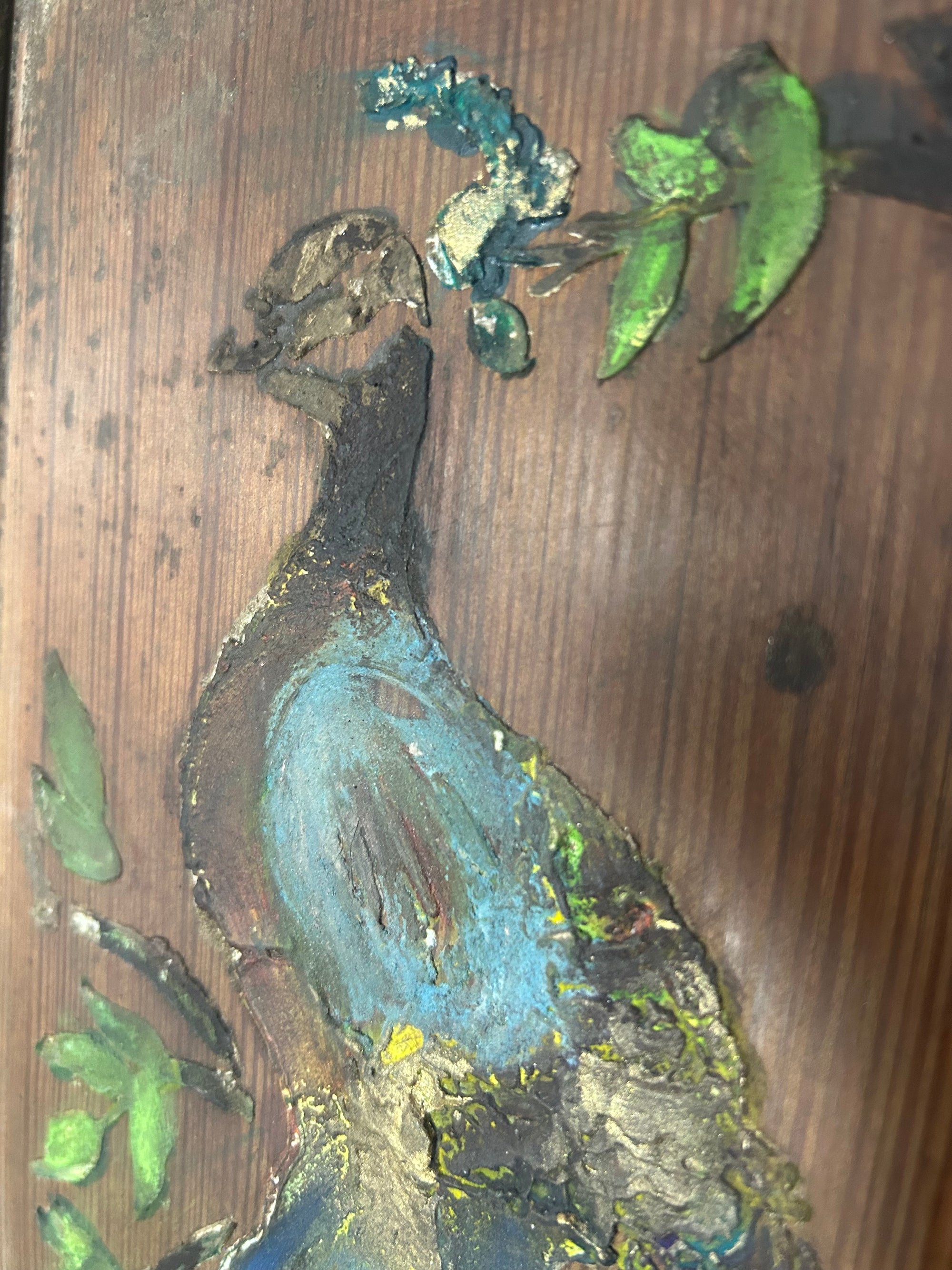 Reclaimed Church Pew Door with Inlaid Peacock