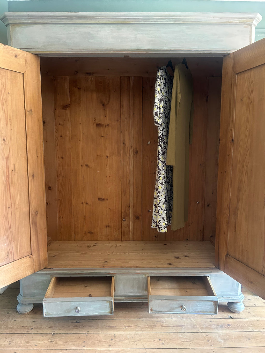 Vintage Painted Double wardrobe with Inlaid Chinoiserie