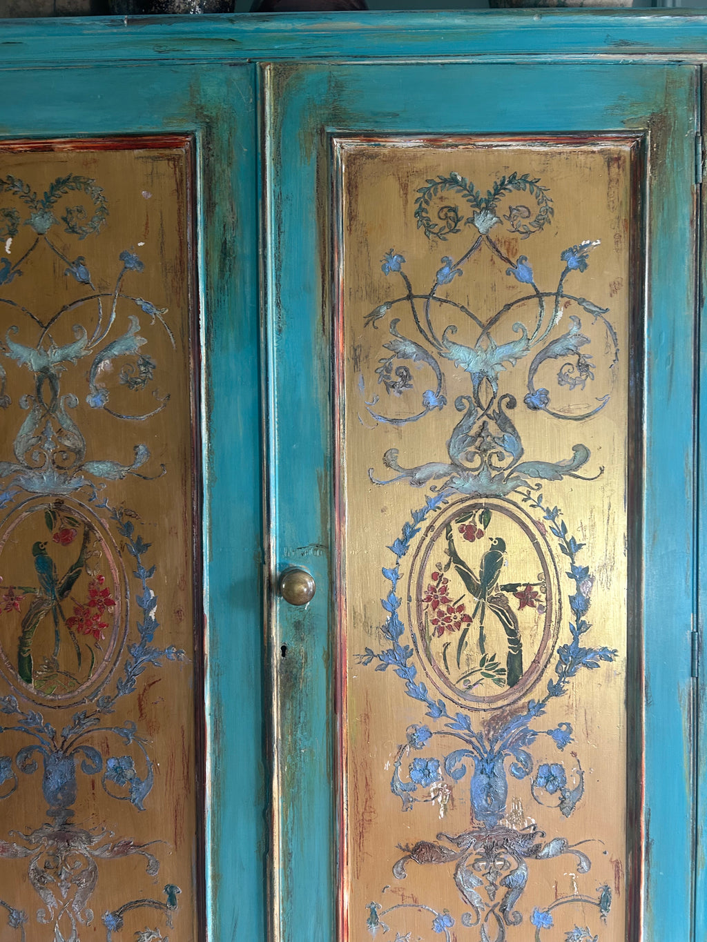 Vintage French Linen Press/Wardrobe with Chinoiserie