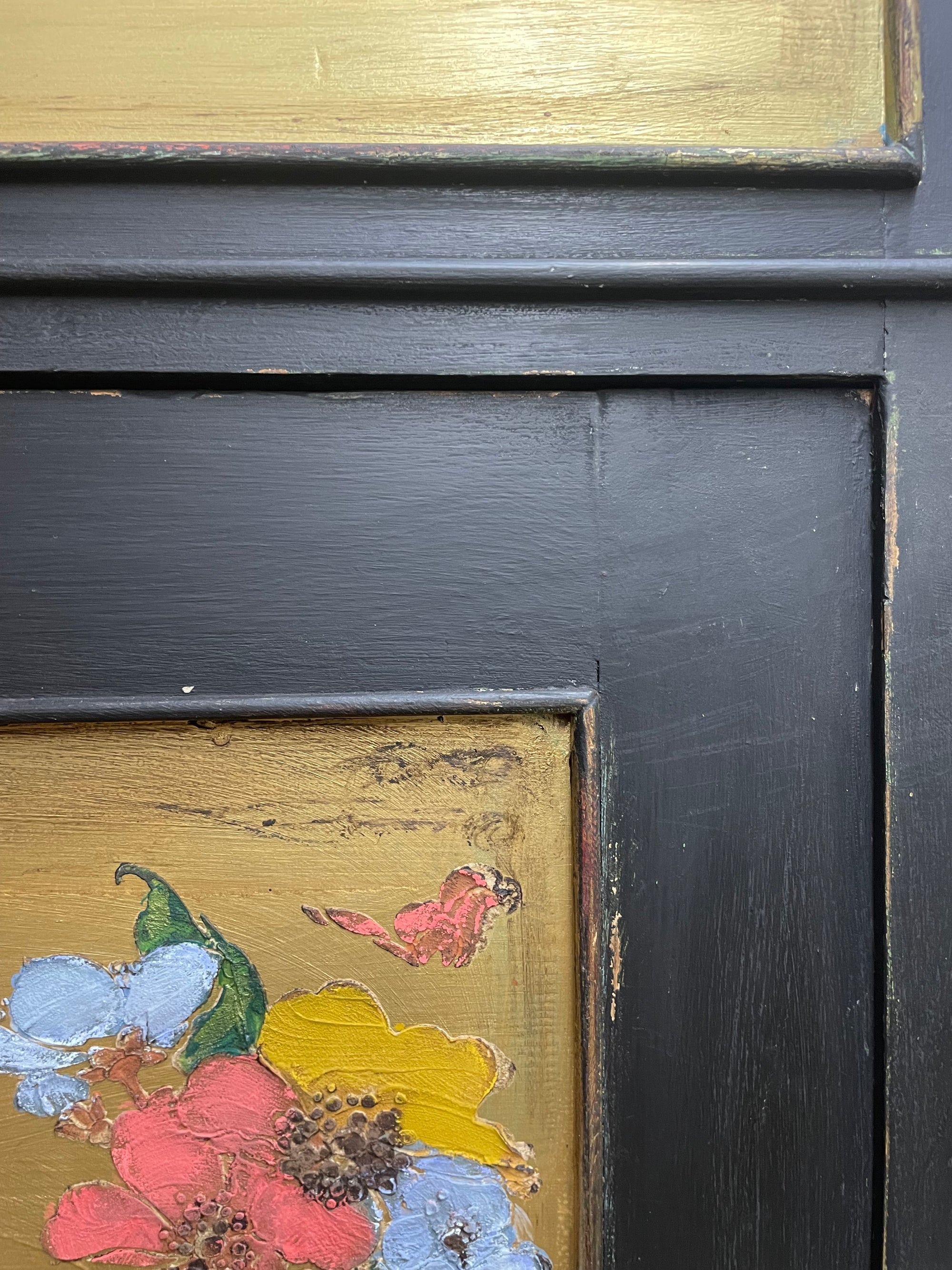 Vintage Painted Pine Wardrobe/ Hall Cupboard with Bird Panels