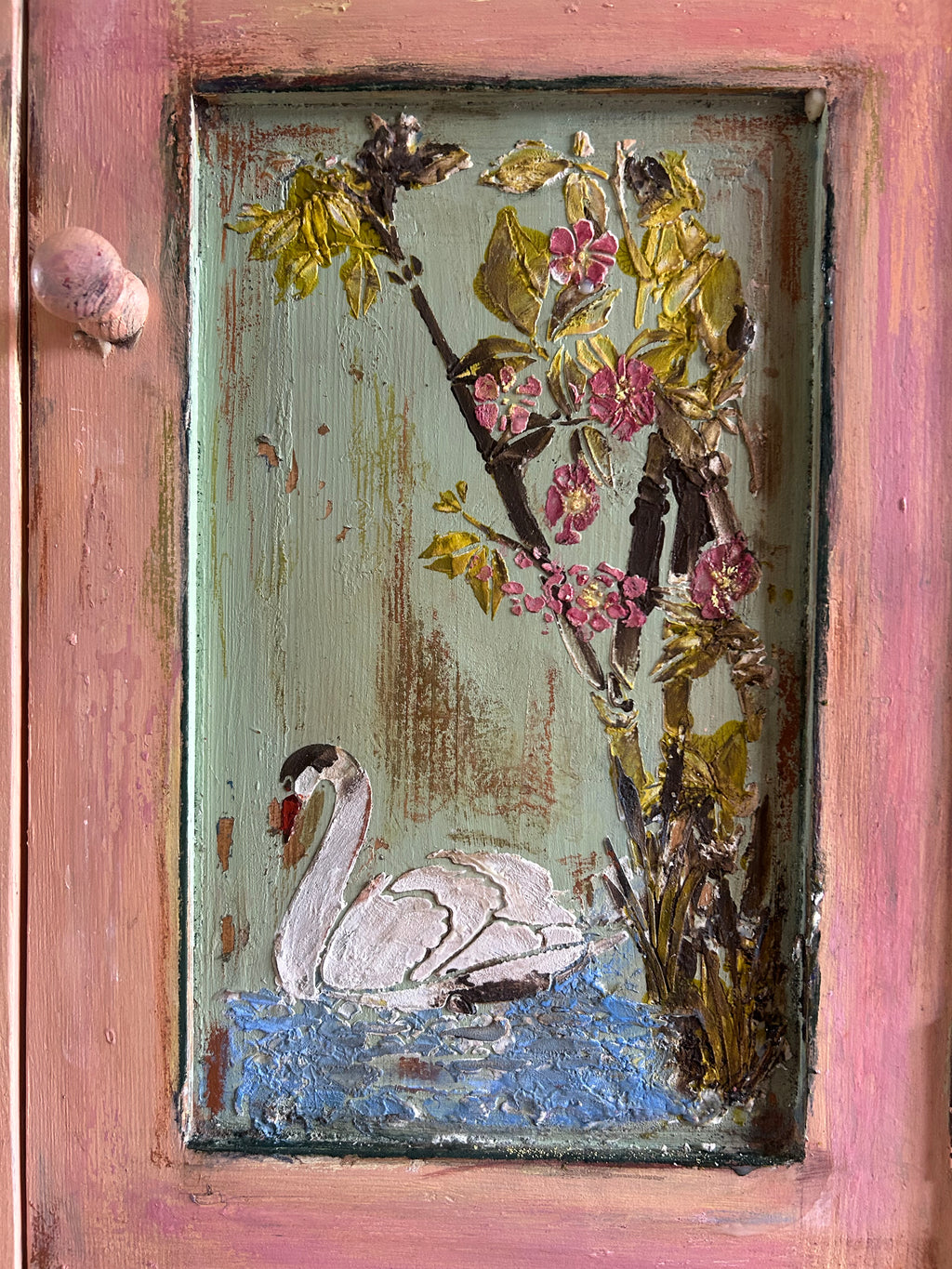 Vintage Painted Pine Bedside Cabinets with Inlaid Chinoiserie