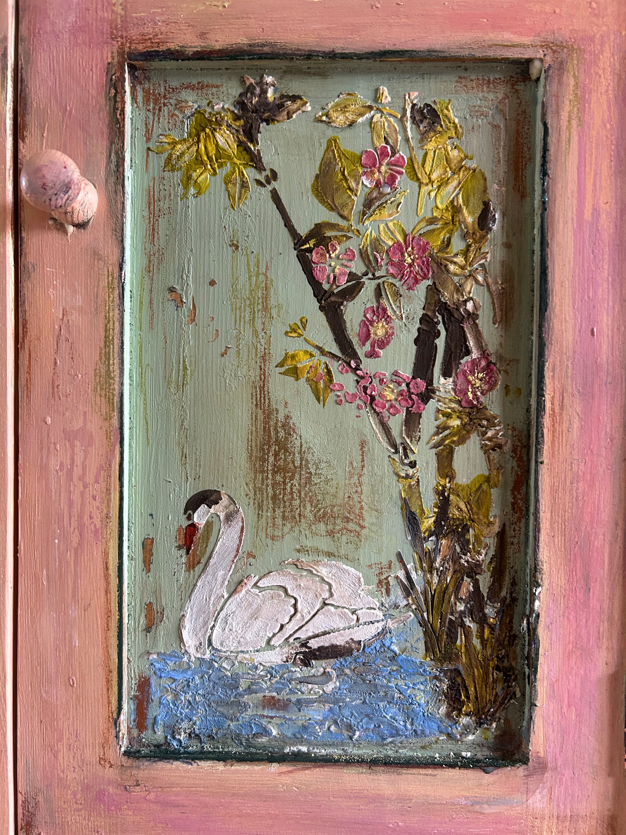 Vintage Painted Pine Bedside Cabinets with Inlaid Chinoiserie