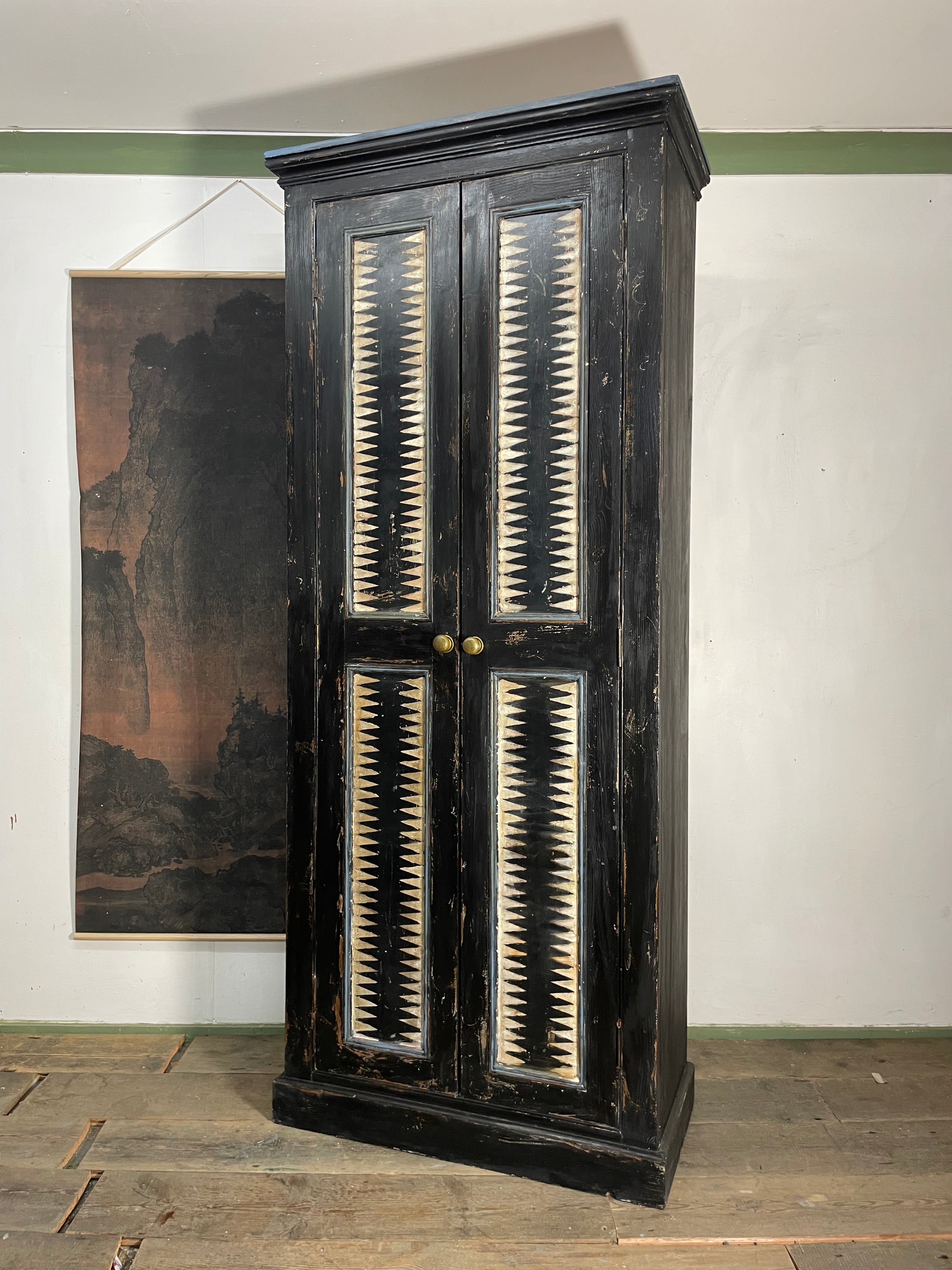 Vintage Painted Pine Folk Art Cupboard