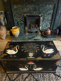 Vintage Painted Blanket Box with Folk Art Swans