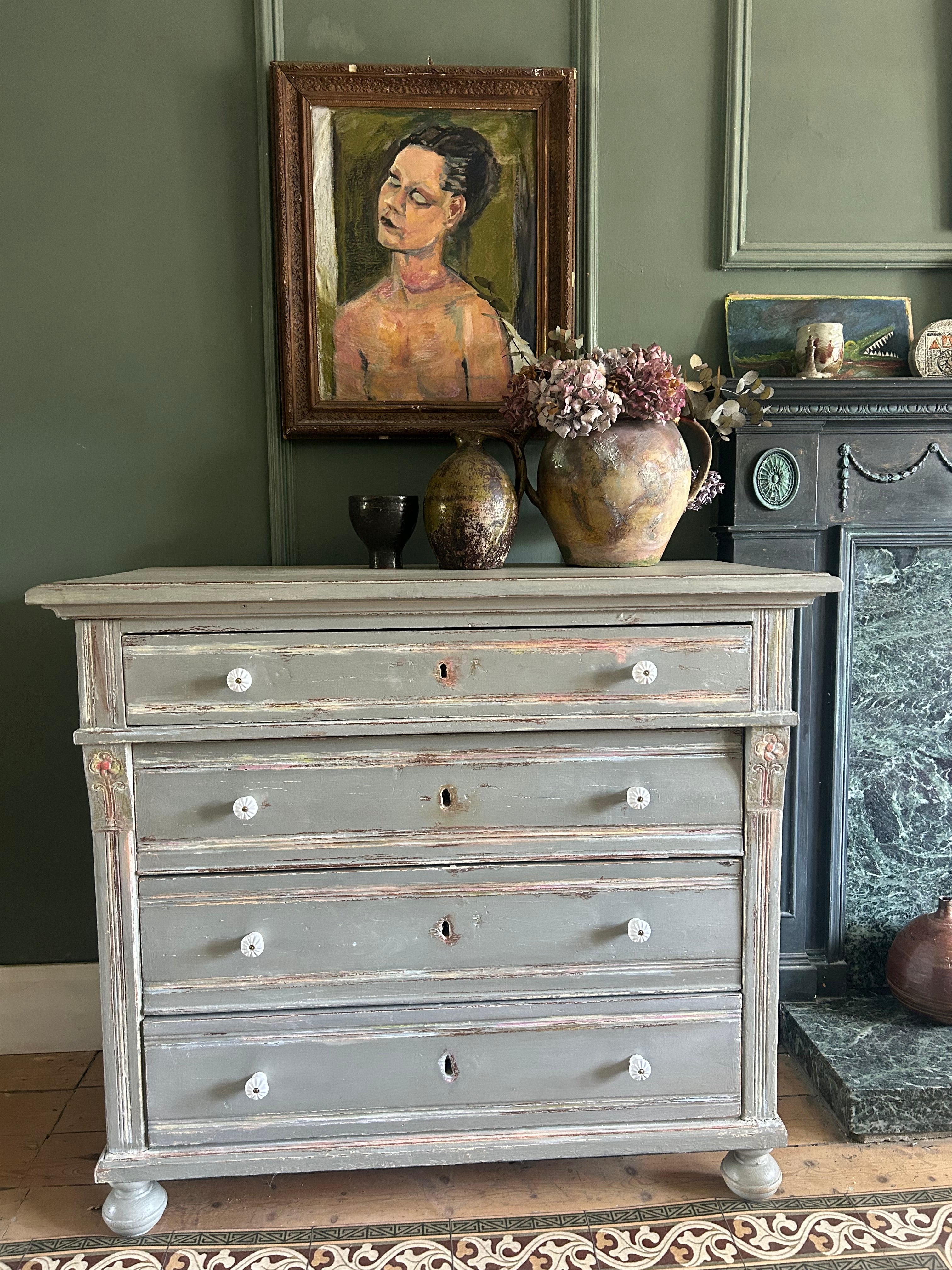 Vintage Painted Pine Chest of Drawers