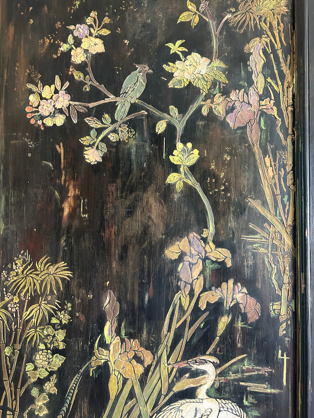 Vintage Painted Pine Armoire with Chinoiserie Panels