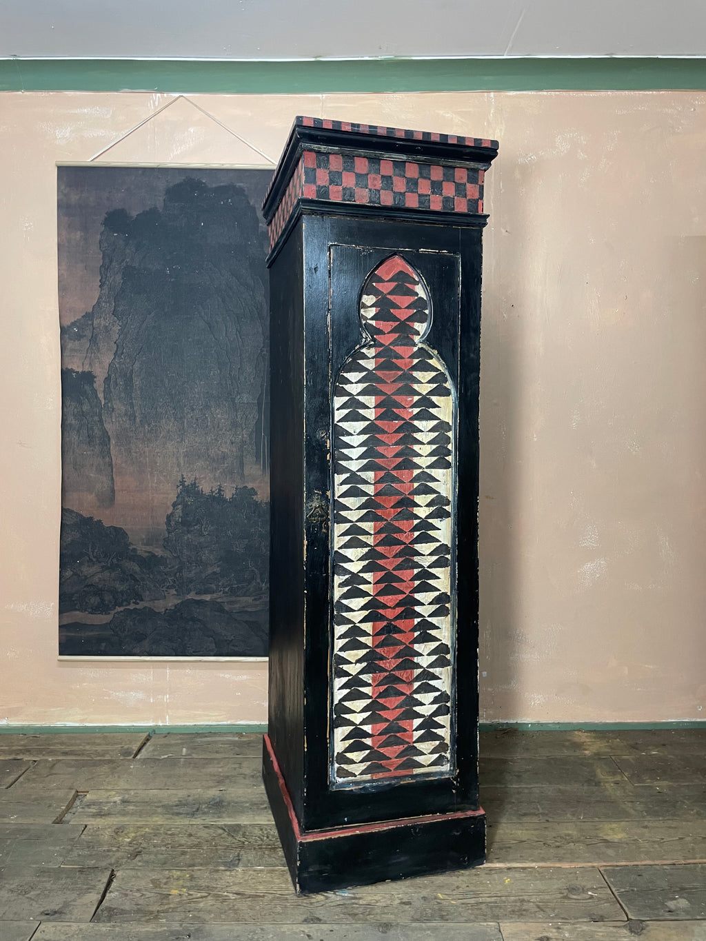 Vintage Painted Pine Folk Art Cupboard