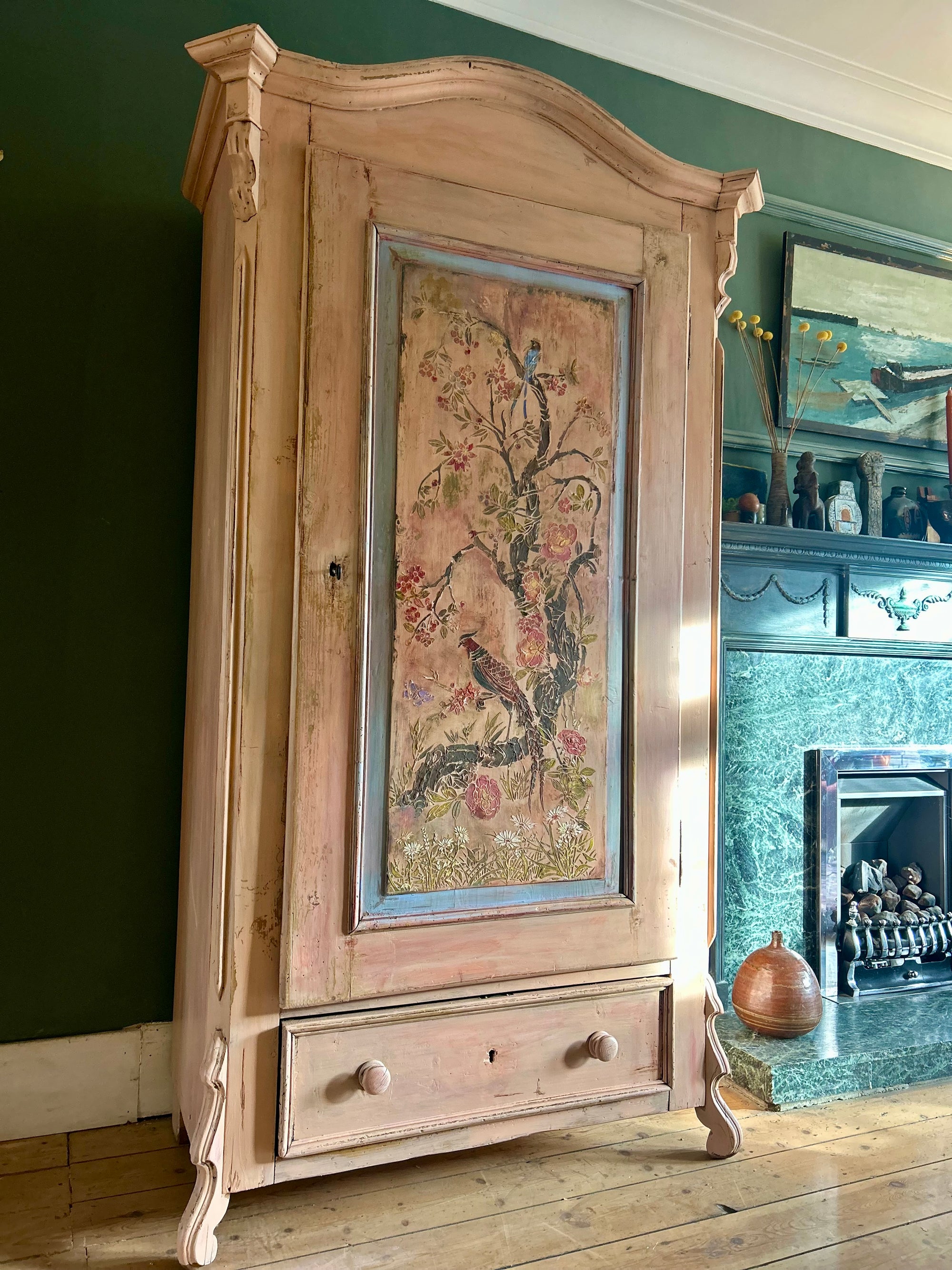 Vintage Painted Pune Armoire with Chinoiserie