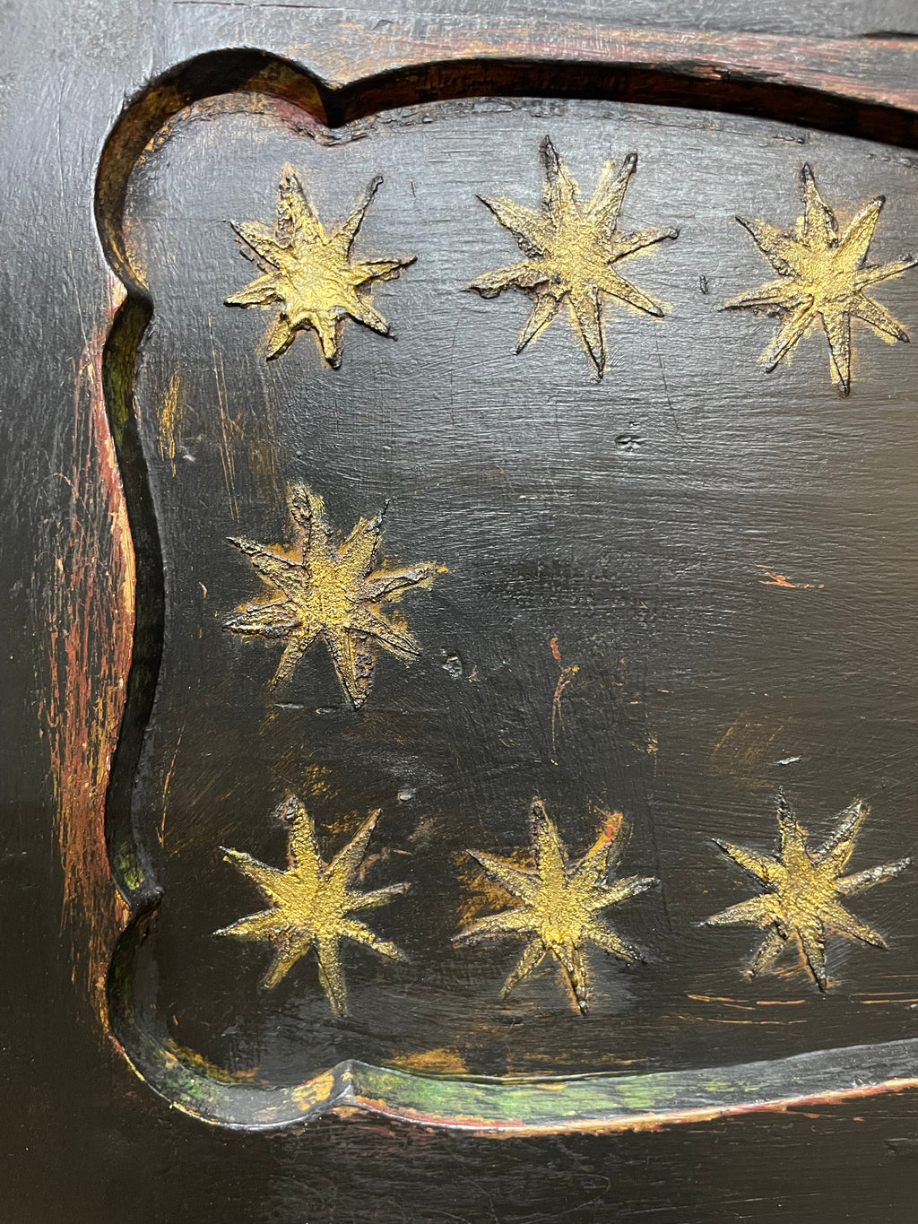 Vintage Painted Pine Folk Art Celestial Wardrobe