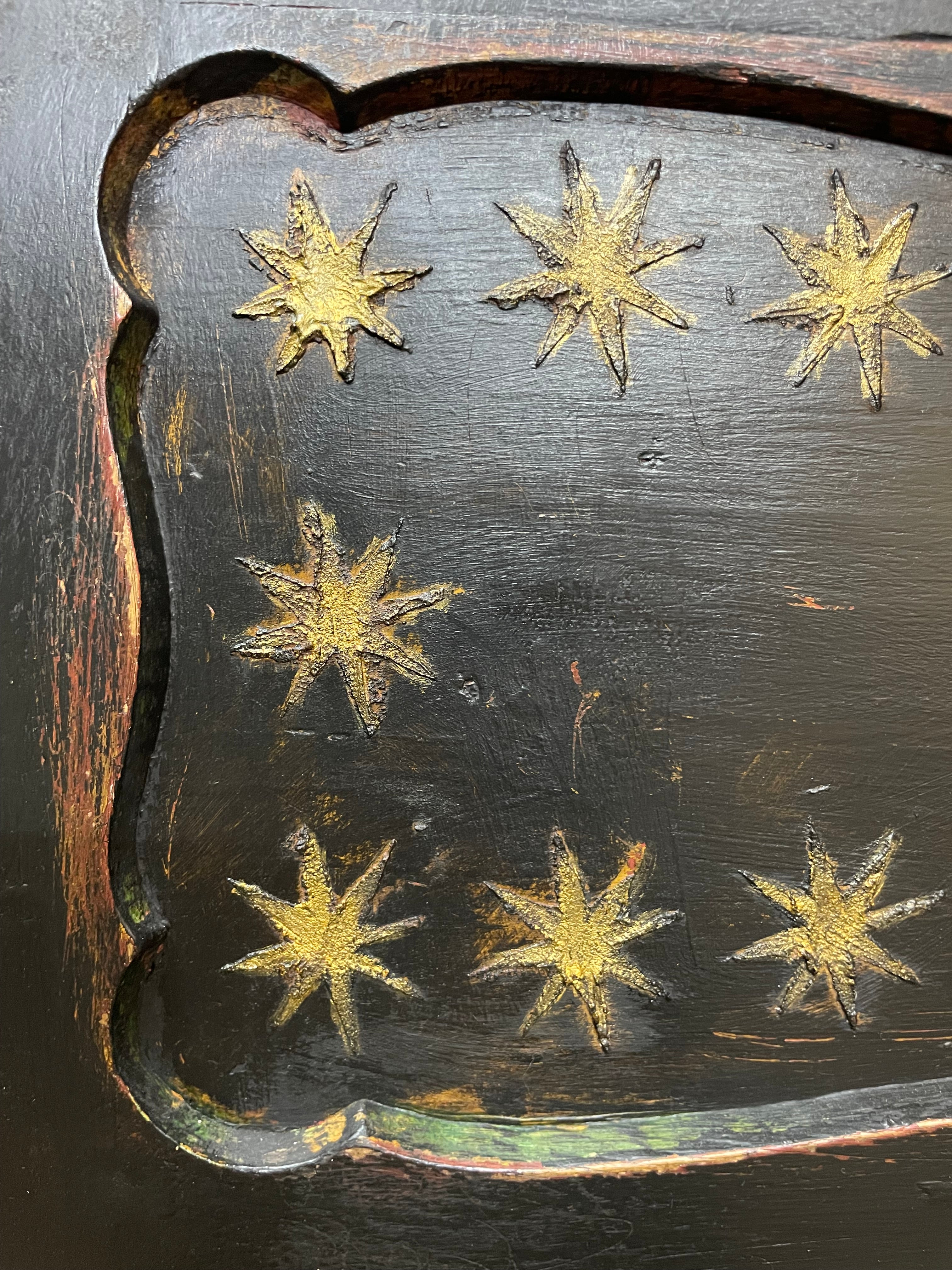 Vintage Painted Pine Folk Art Celestial Wardrobe