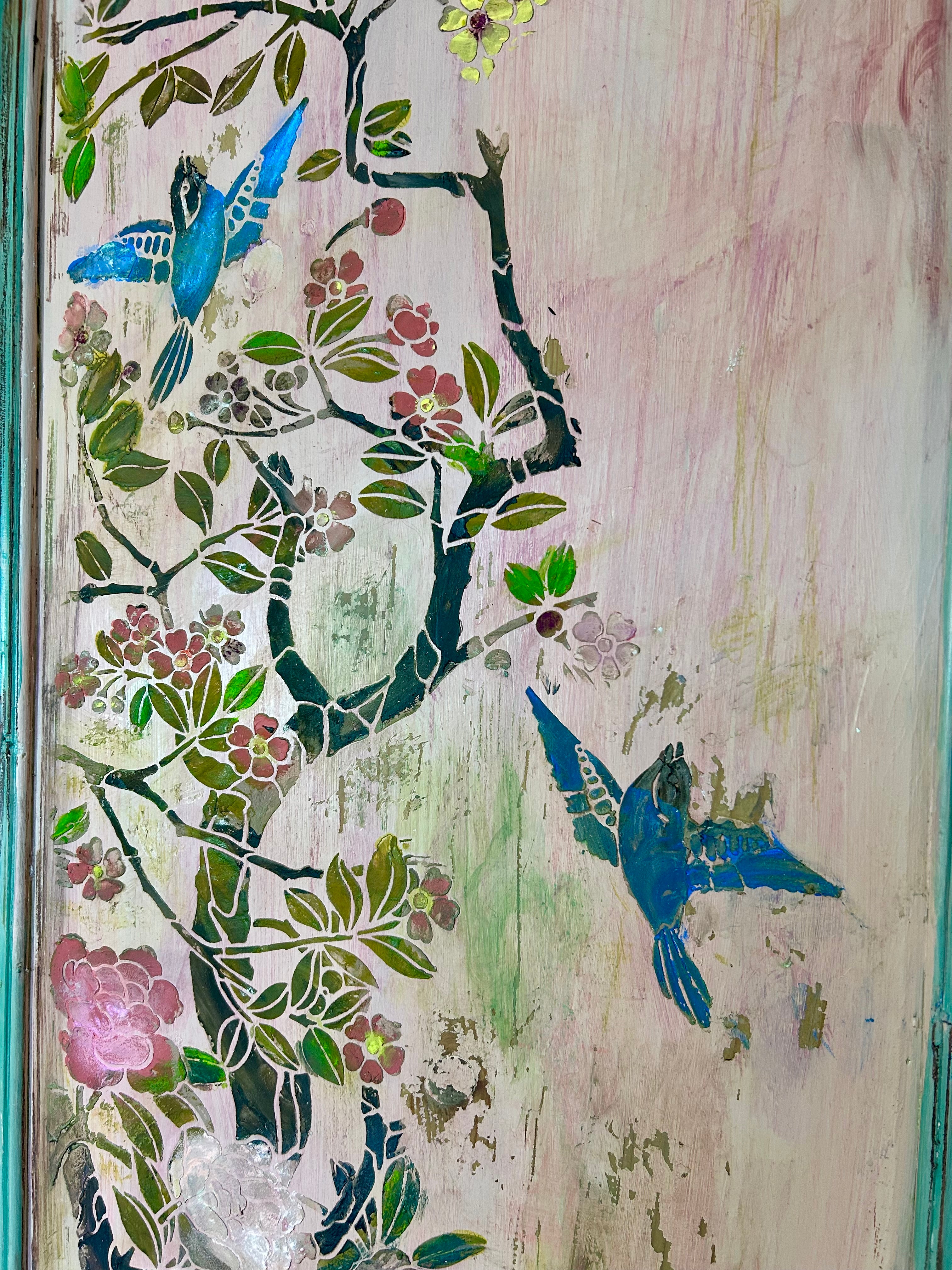 Vintage Painted French Wardrobe with Chinoiserie Panels