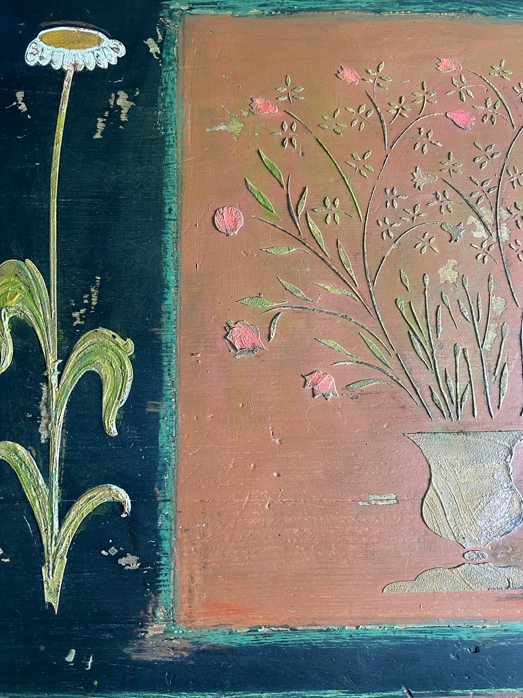 Vintage Folk Art Painted Coffee Table
