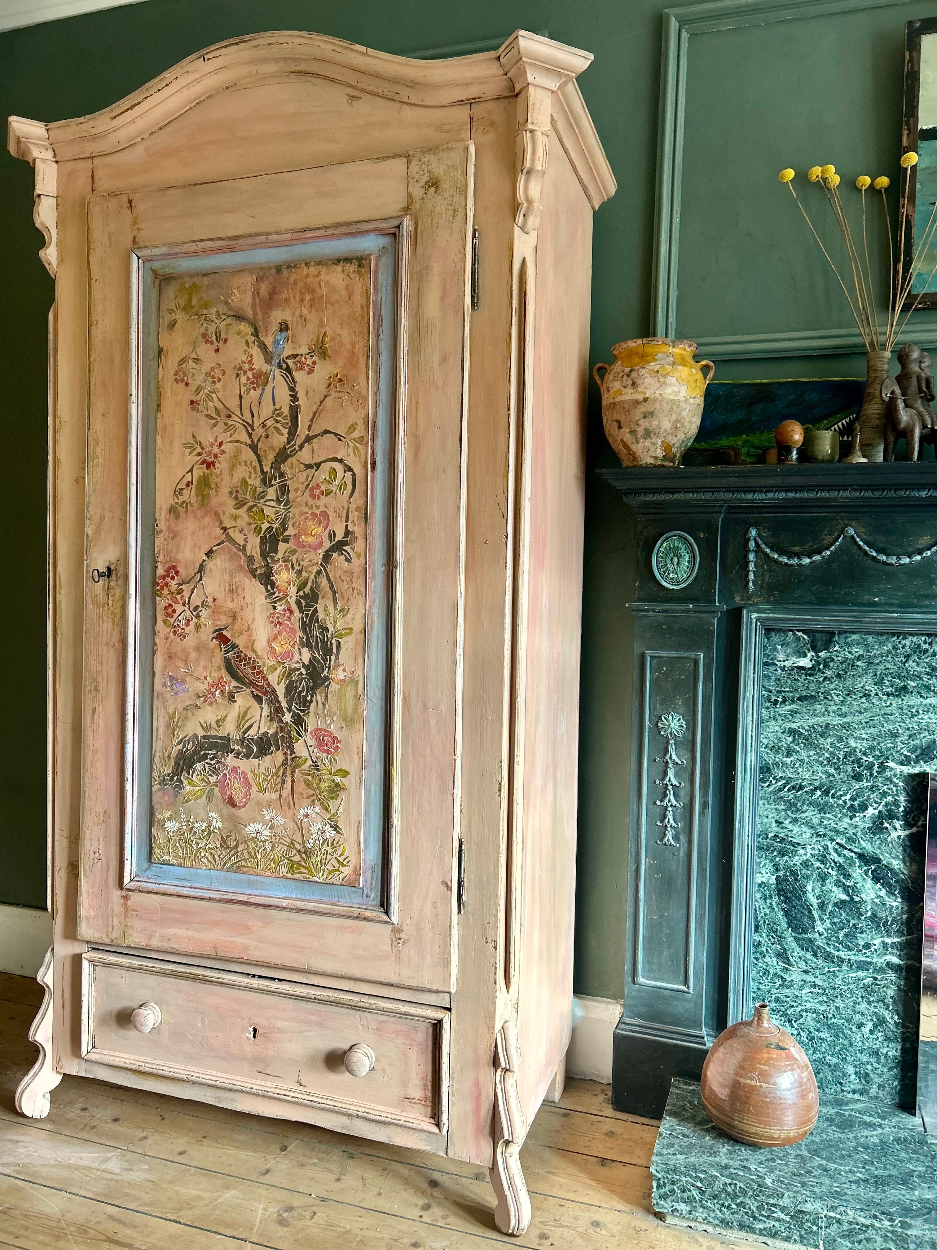 Vintage Painted Pune Armoire with Chinoiserie