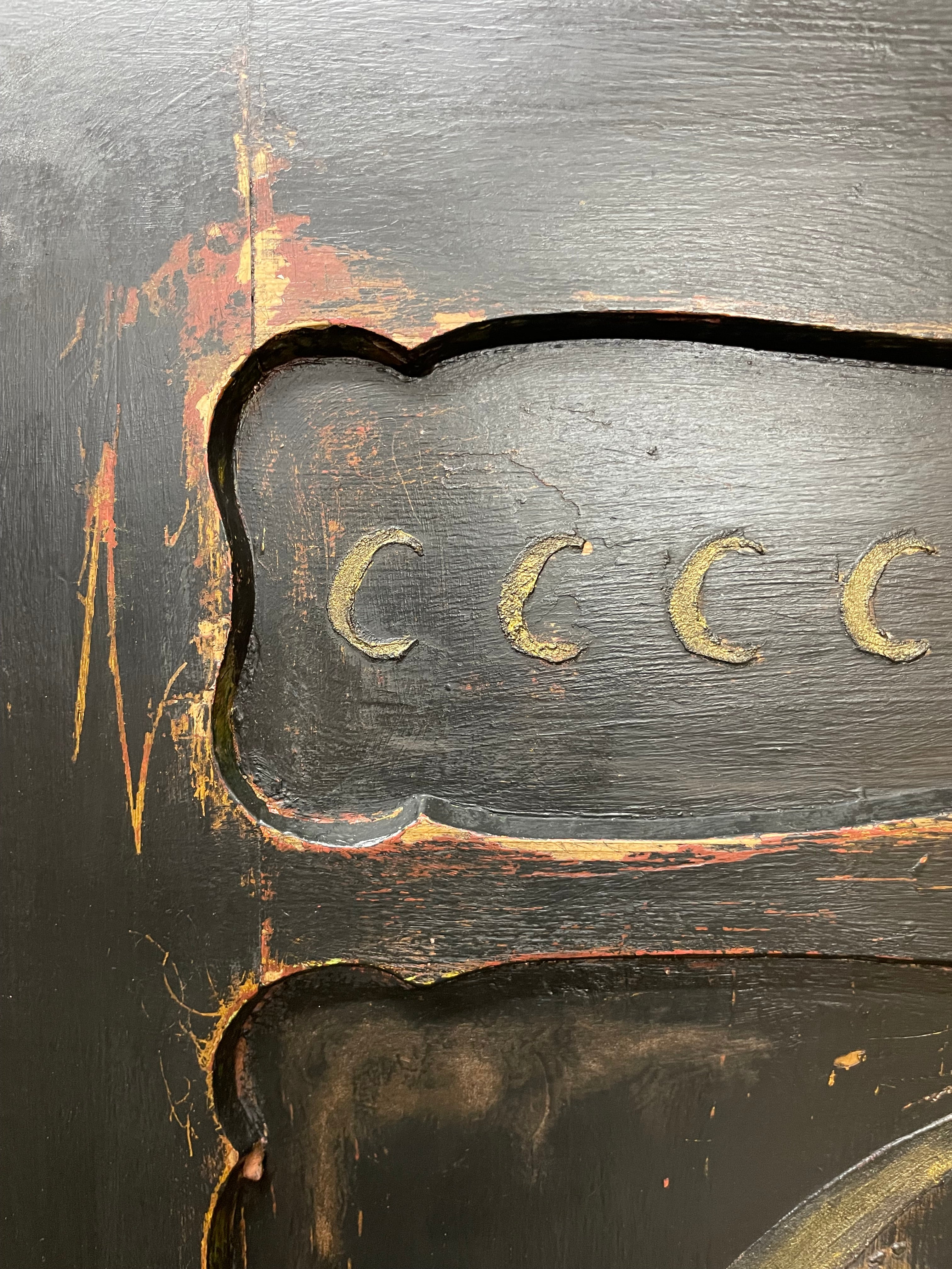 Vintage Painted Pine Folk Art Celestial Wardrobe