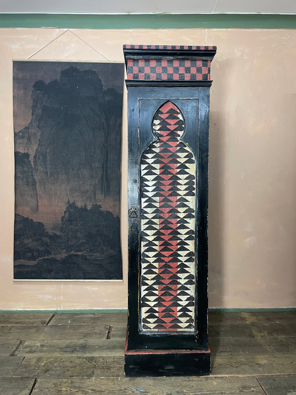 Vintage Painted Pine Folk Art Cupboard