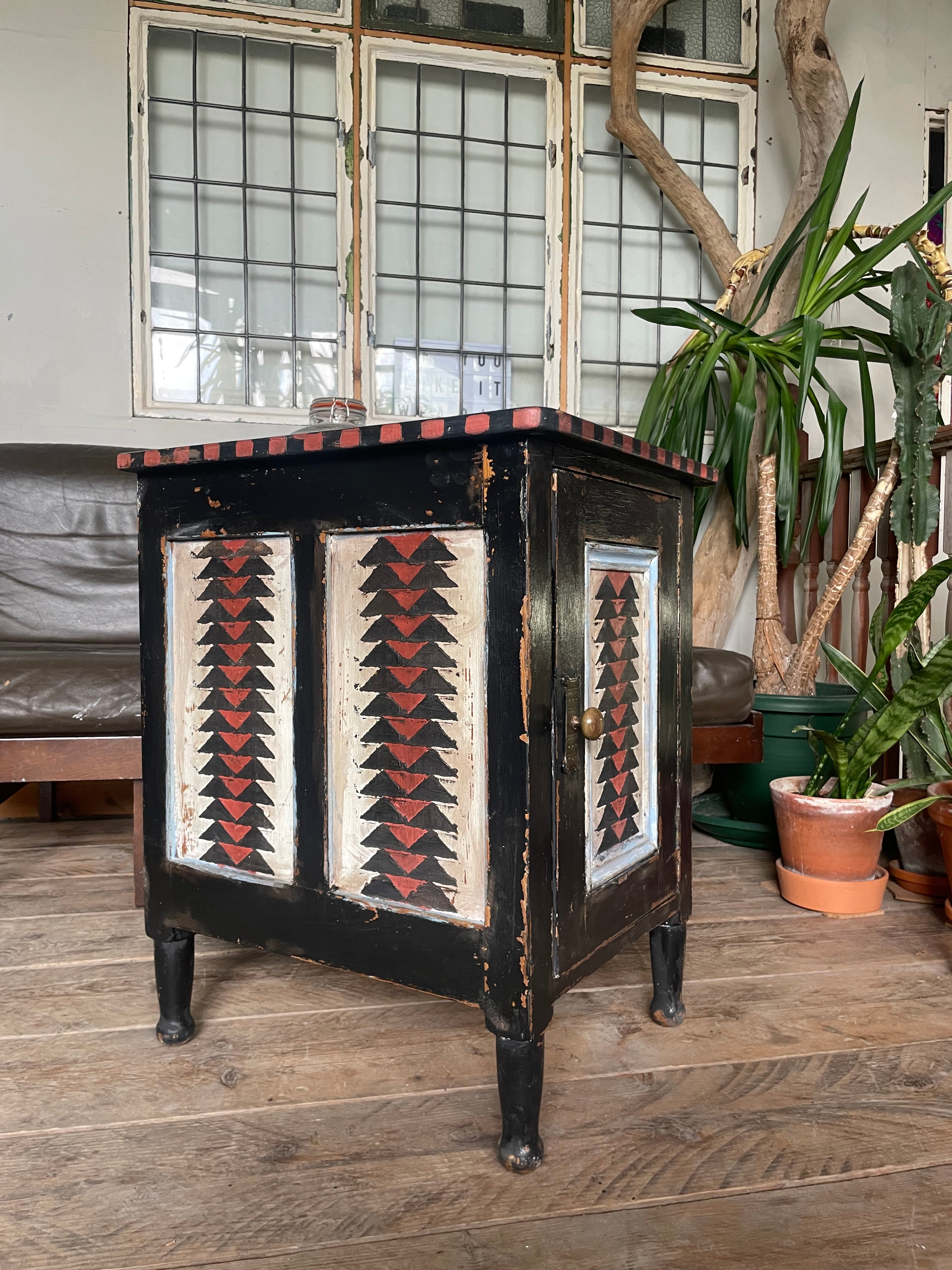Vintage Painted Pine Folk Art Cupboard/ Bedside Table