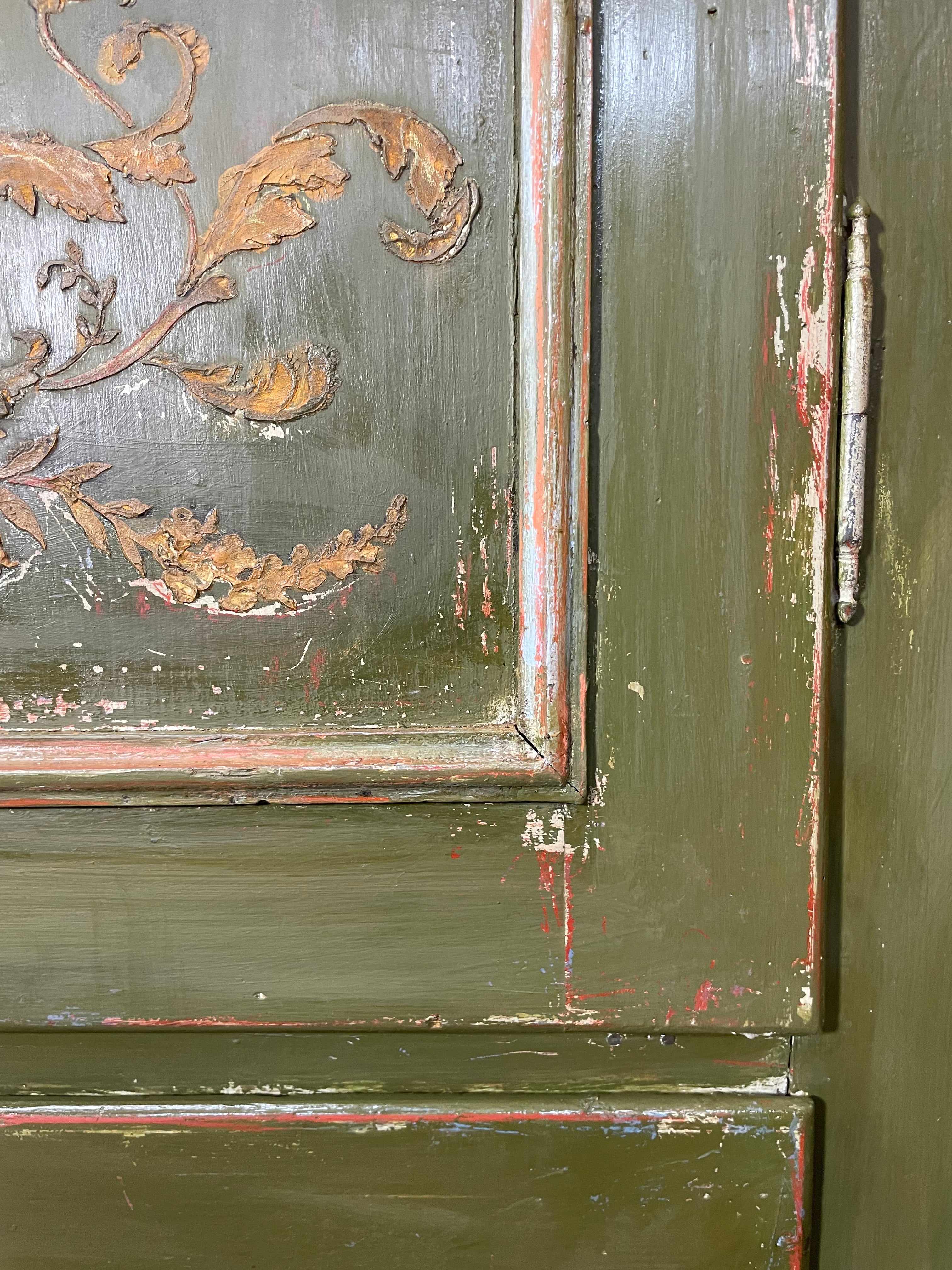 Vintage Painted Pine Wardrobe with Inlaid Boiserie Panel