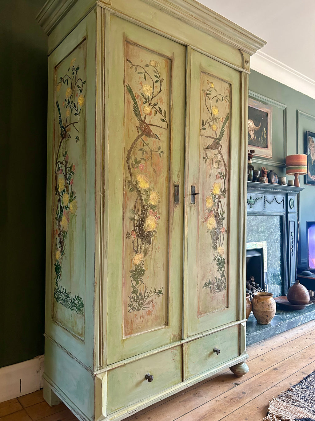 Vintage Painted Wardrobe with Chinoiserie