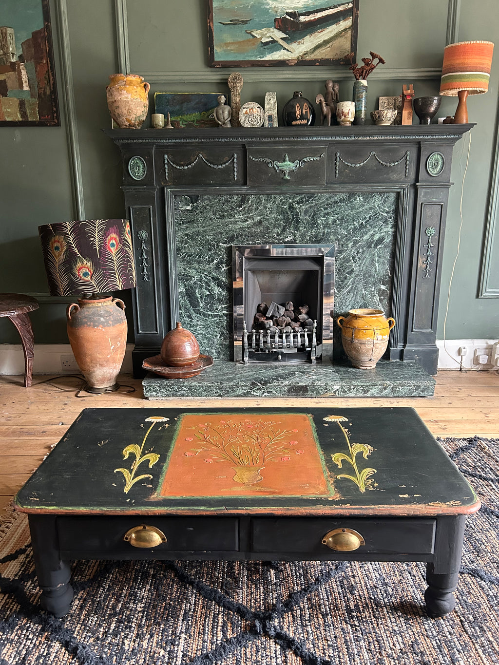 Vintage Folk Art Painted Coffee Table