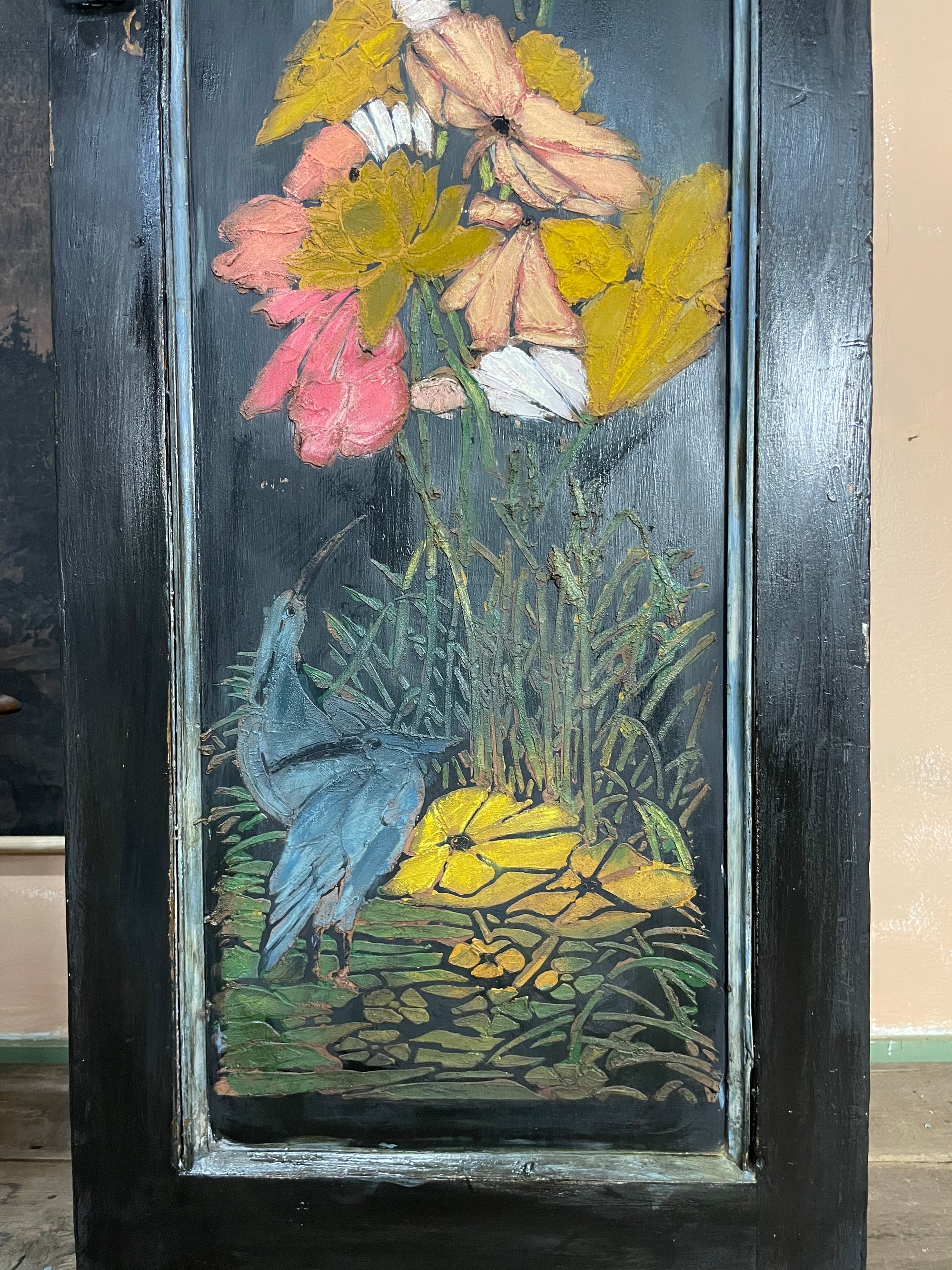 Vintage Painted Pine Cupboard with Chinoiserie Design