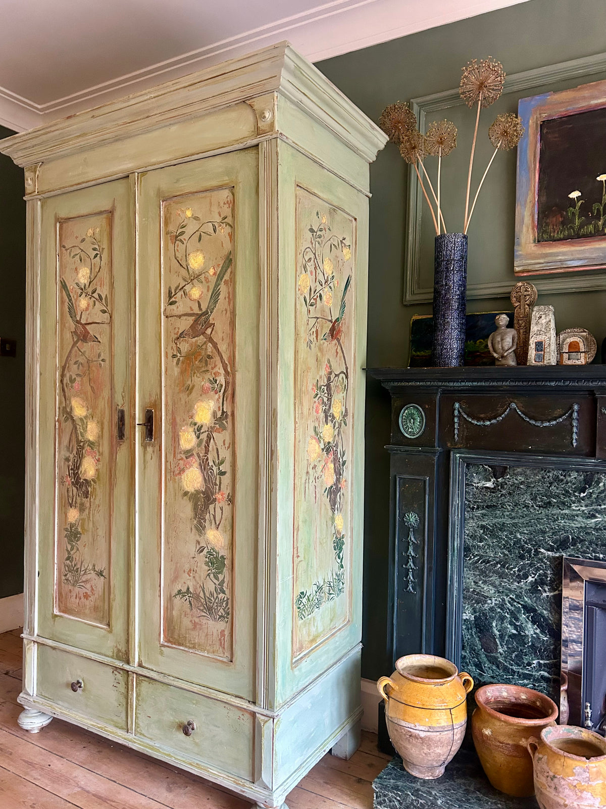 Vintage Painted Wardrobe with Chinoiserie