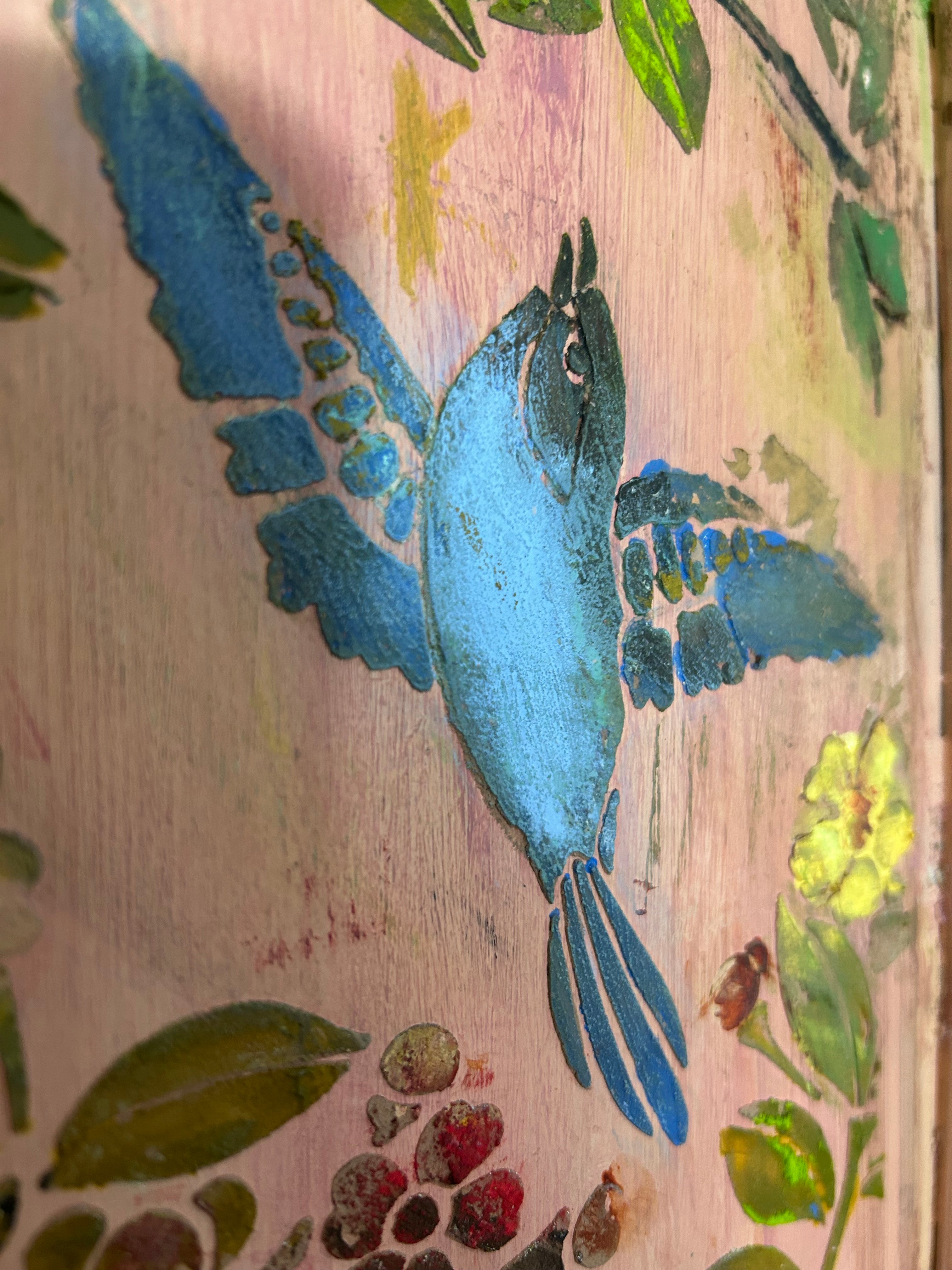Vintage Painted French Wardrobe with Chinoiserie Panels