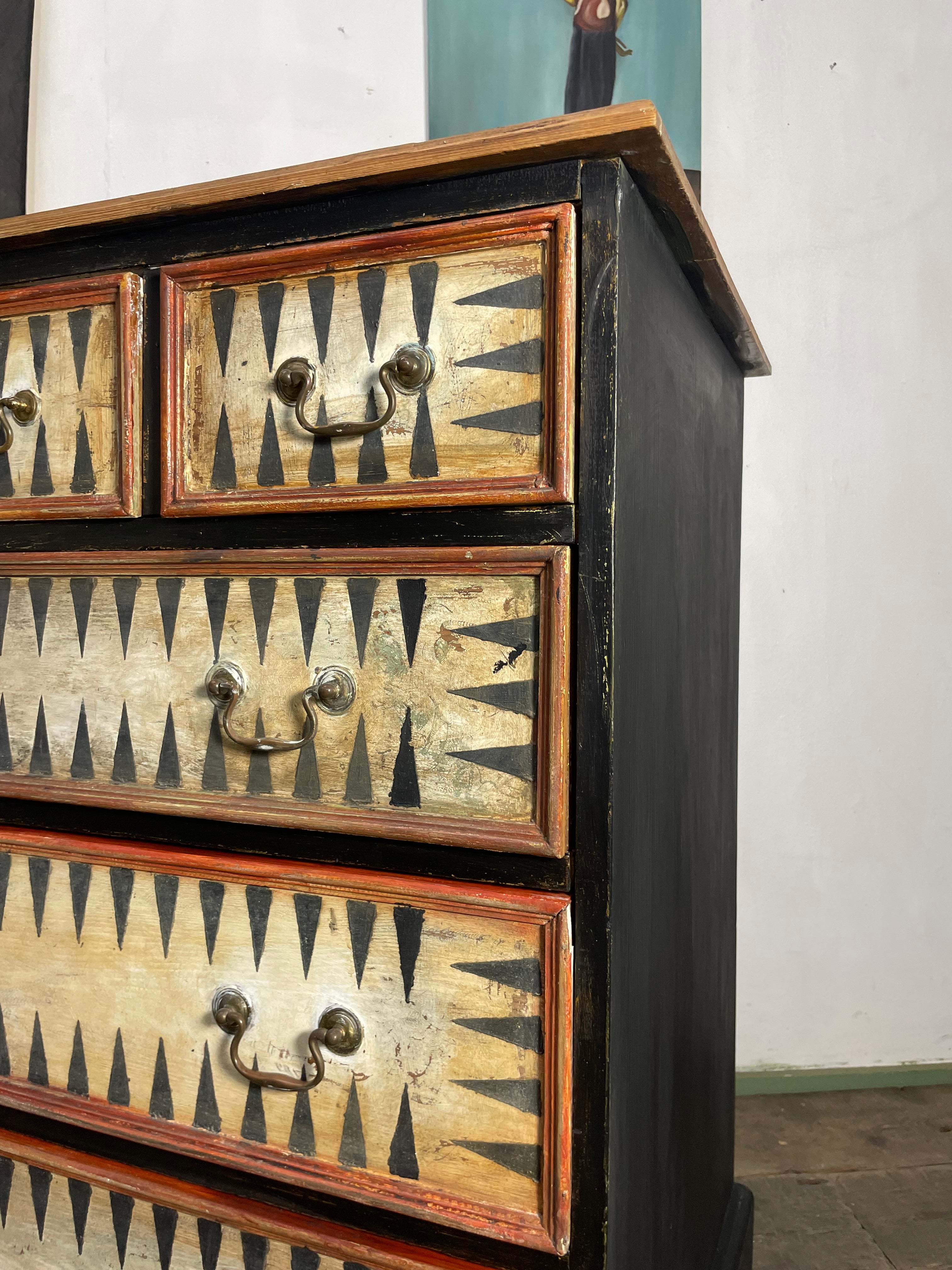Vintage Painted Pine Folk Art Chest of Drawers