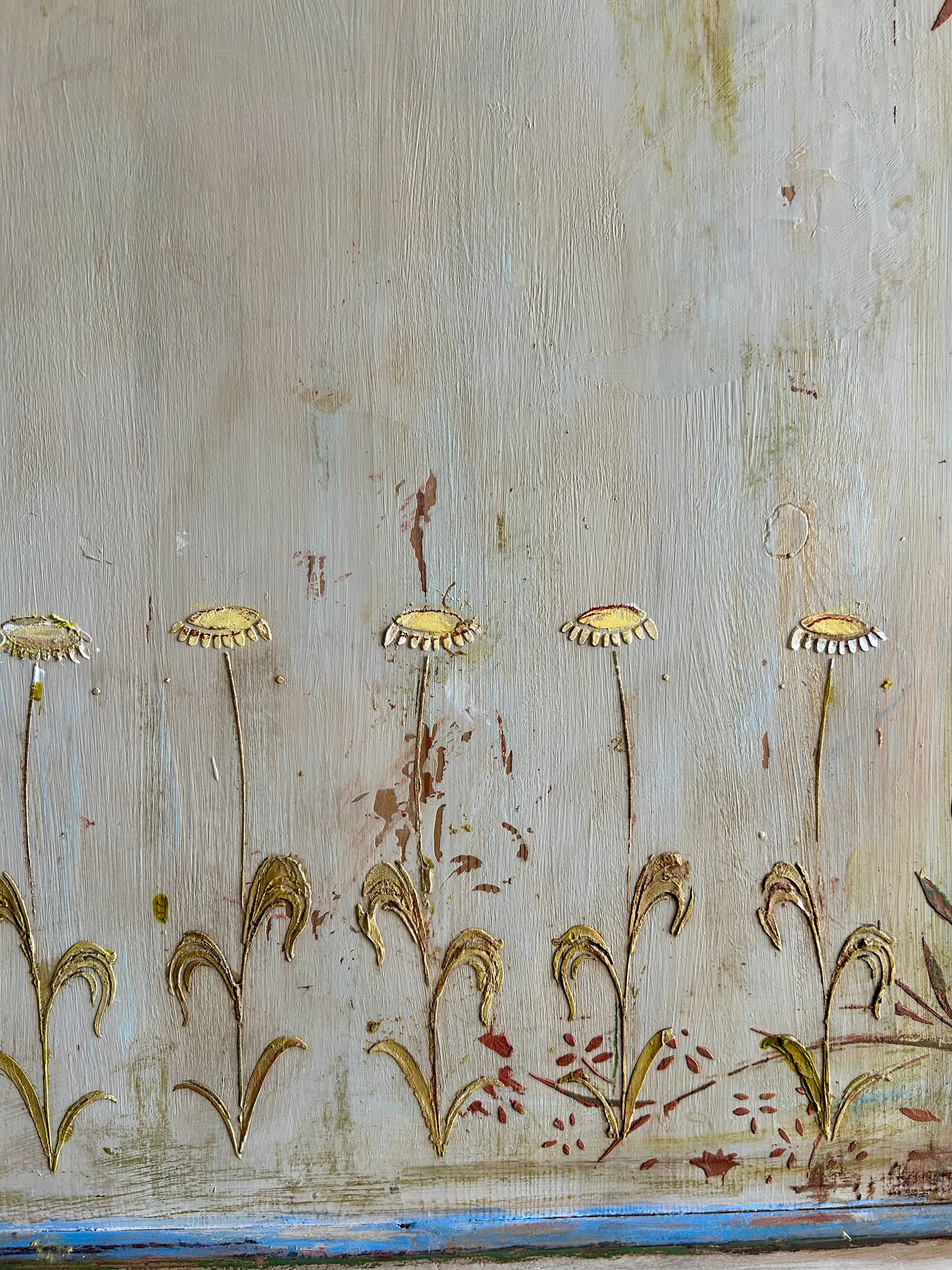 Vintage Painted Pine Folk Art Wardrobe