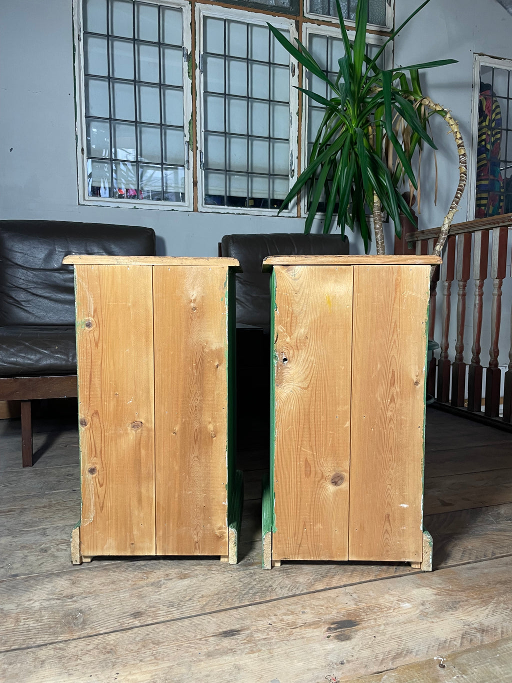 Vintage Painted Pine Bedside Tables with inlaid Chinoiserie