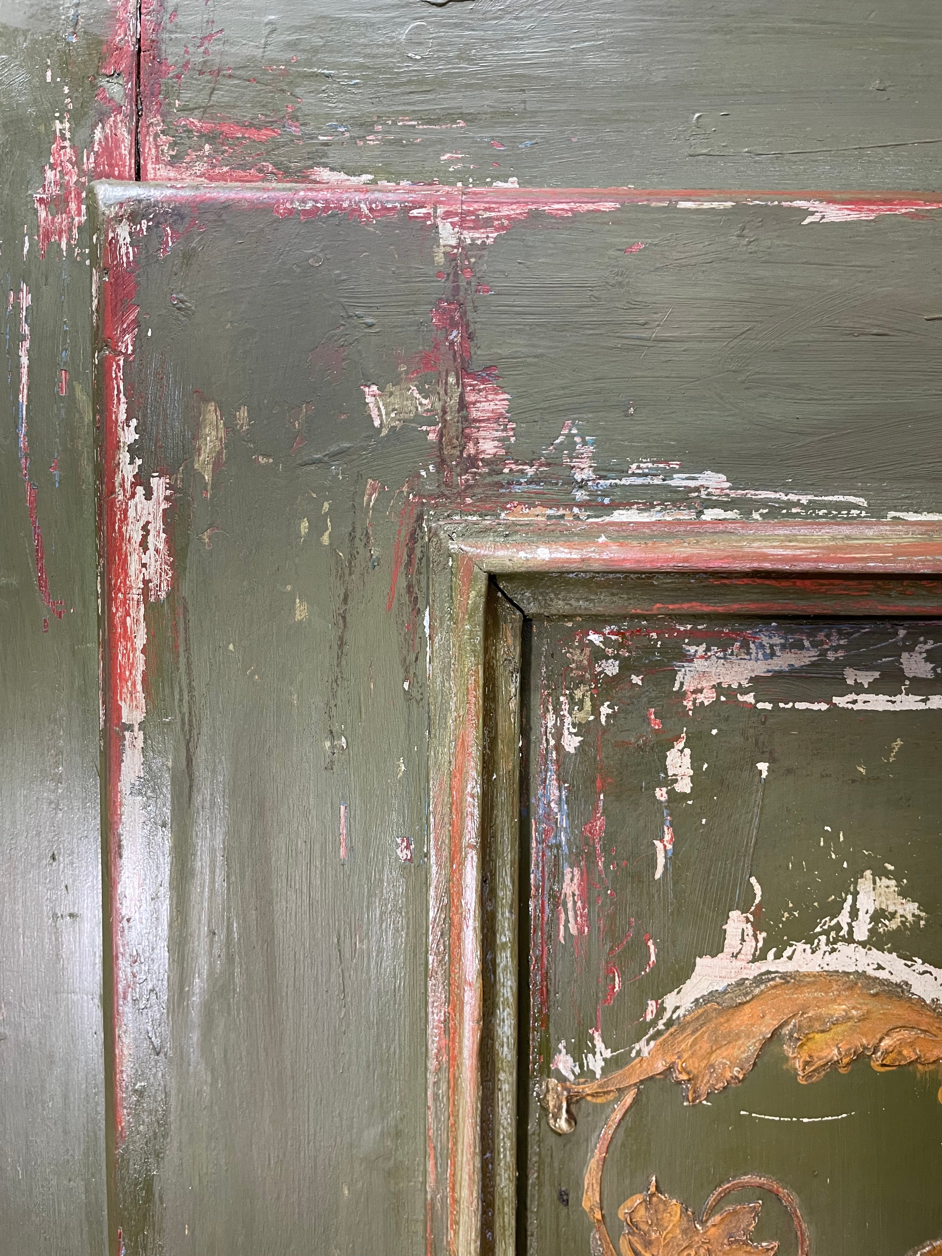 Vintage Painted Pine Wardrobe with Inlaid Boiserie Panel