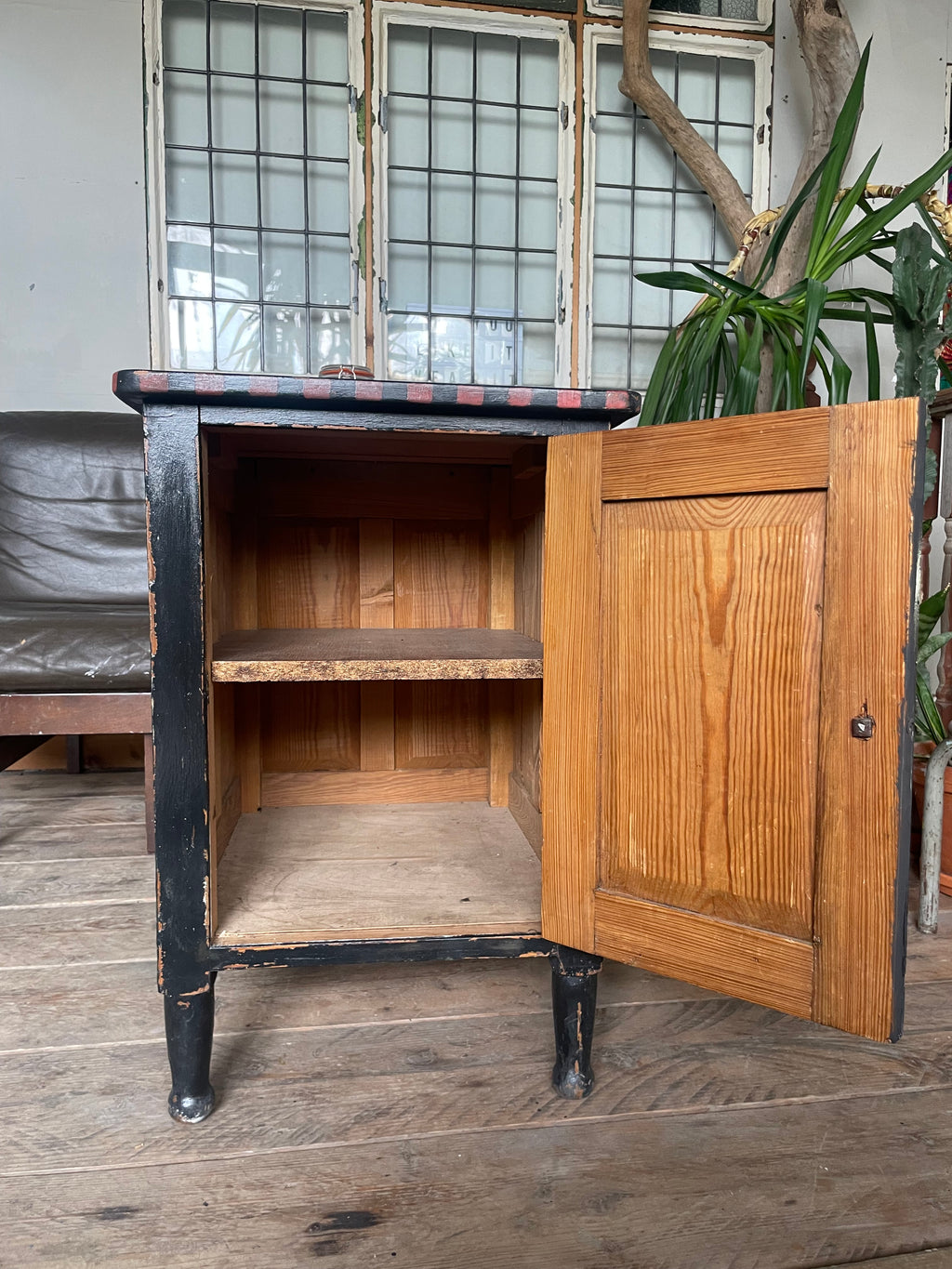 Vintage Painted Pine Folk Art Cupboard/ Bedside Table