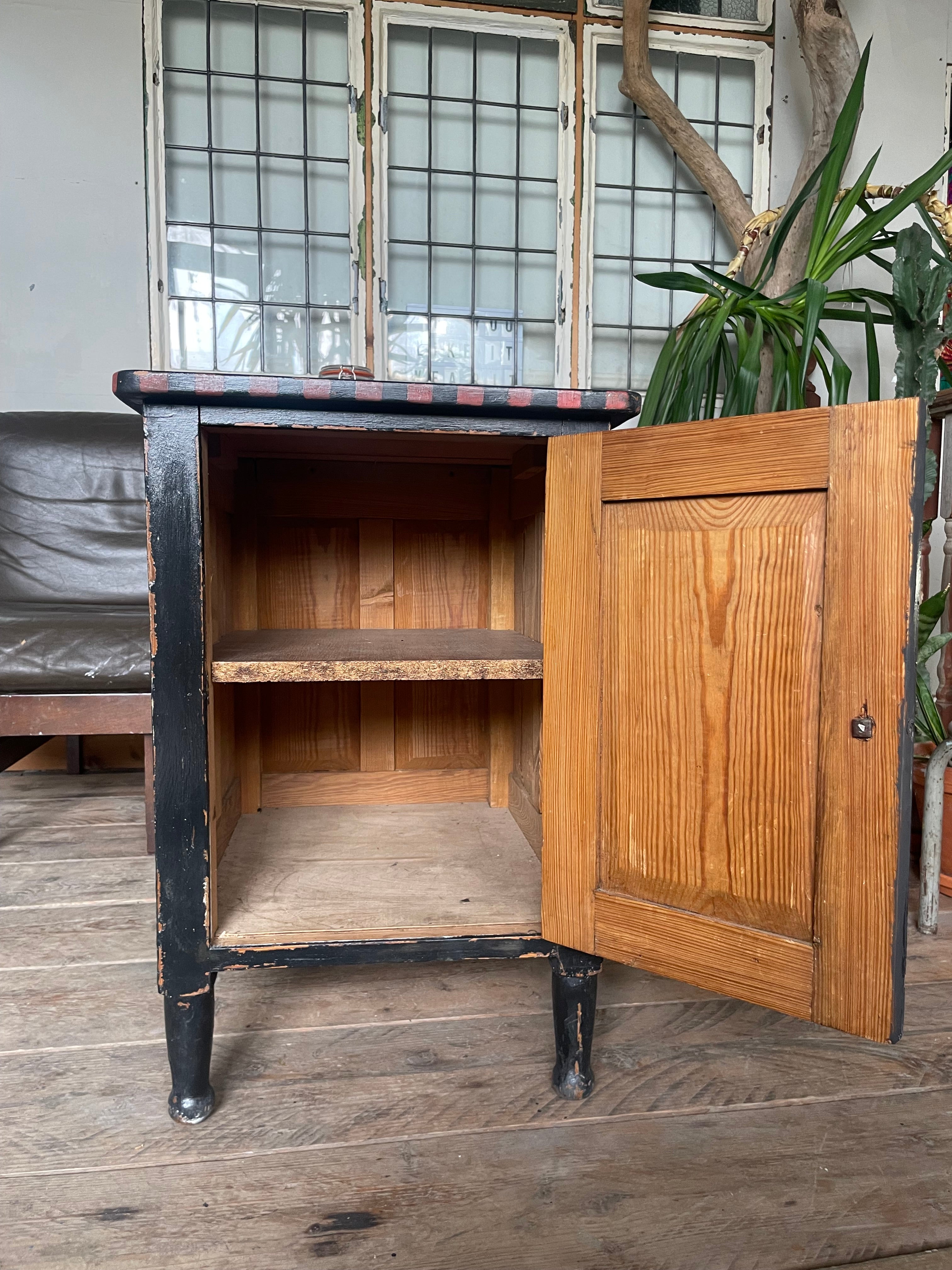 Vintage Painted Pine Folk Art Cupboard/ Bedside Table