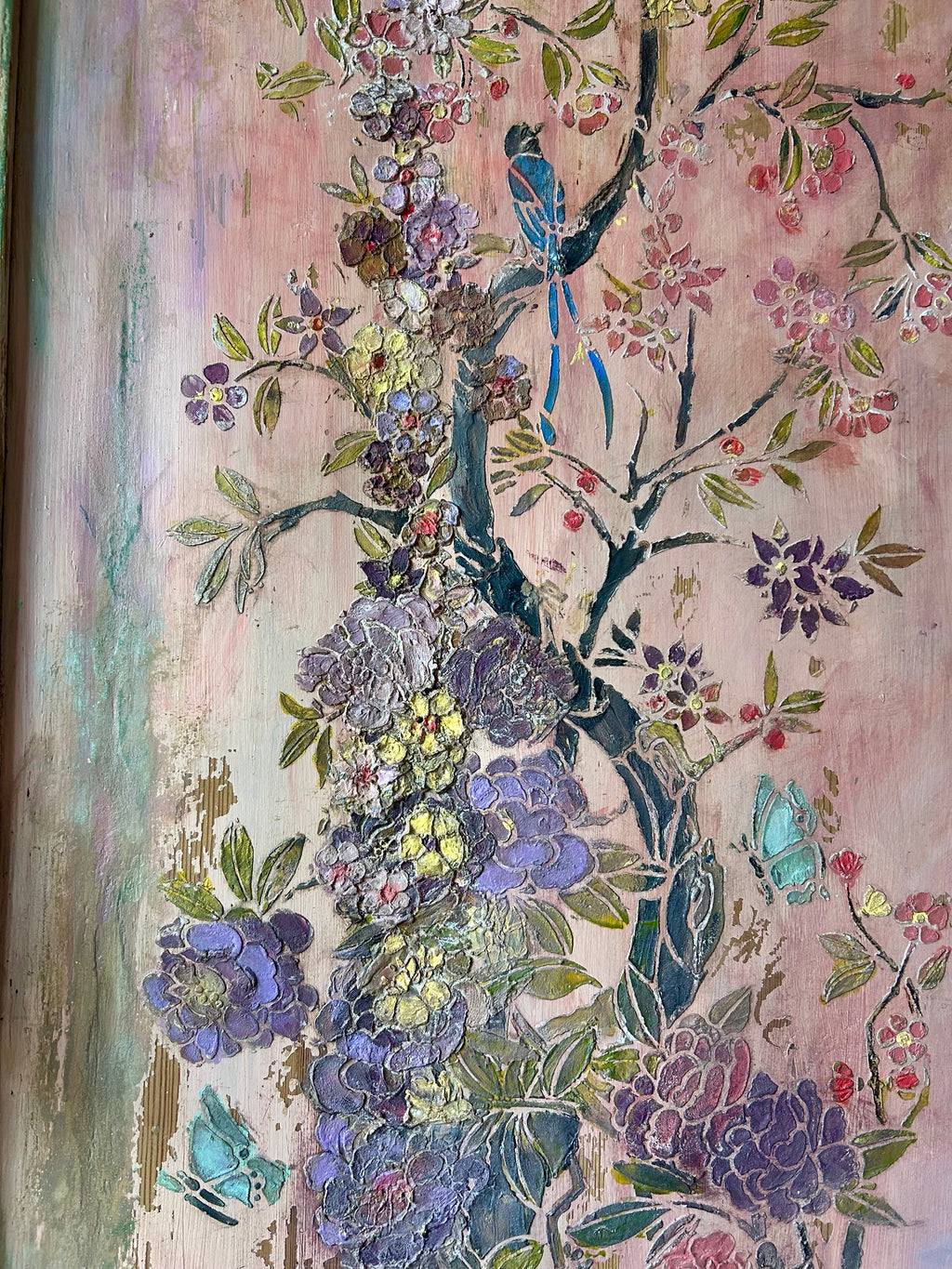 Vintage Painted Cupboard/Armoire with Chinoiserie Panel